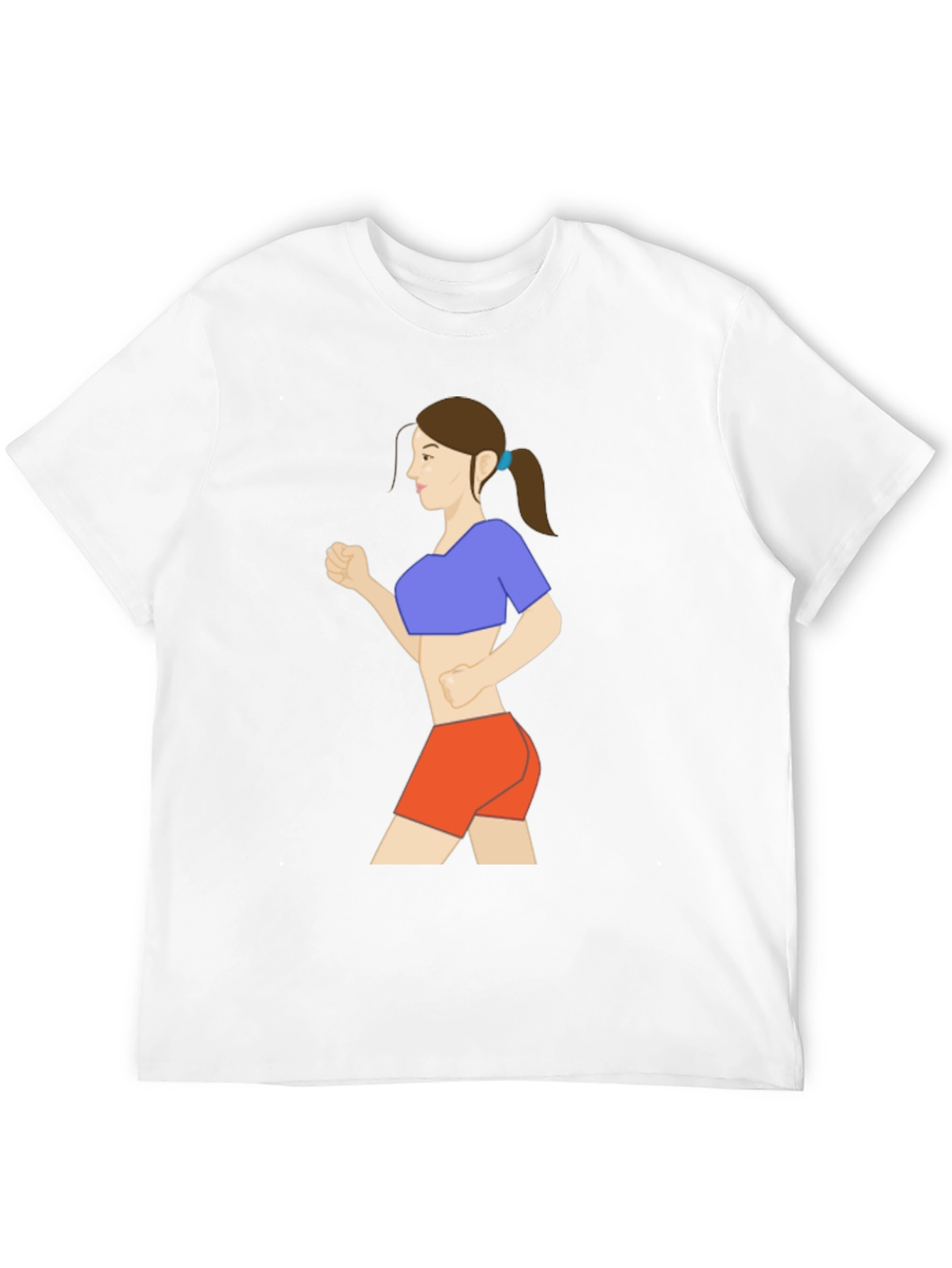 Black Graphic Tee: Cartoon Woman Running