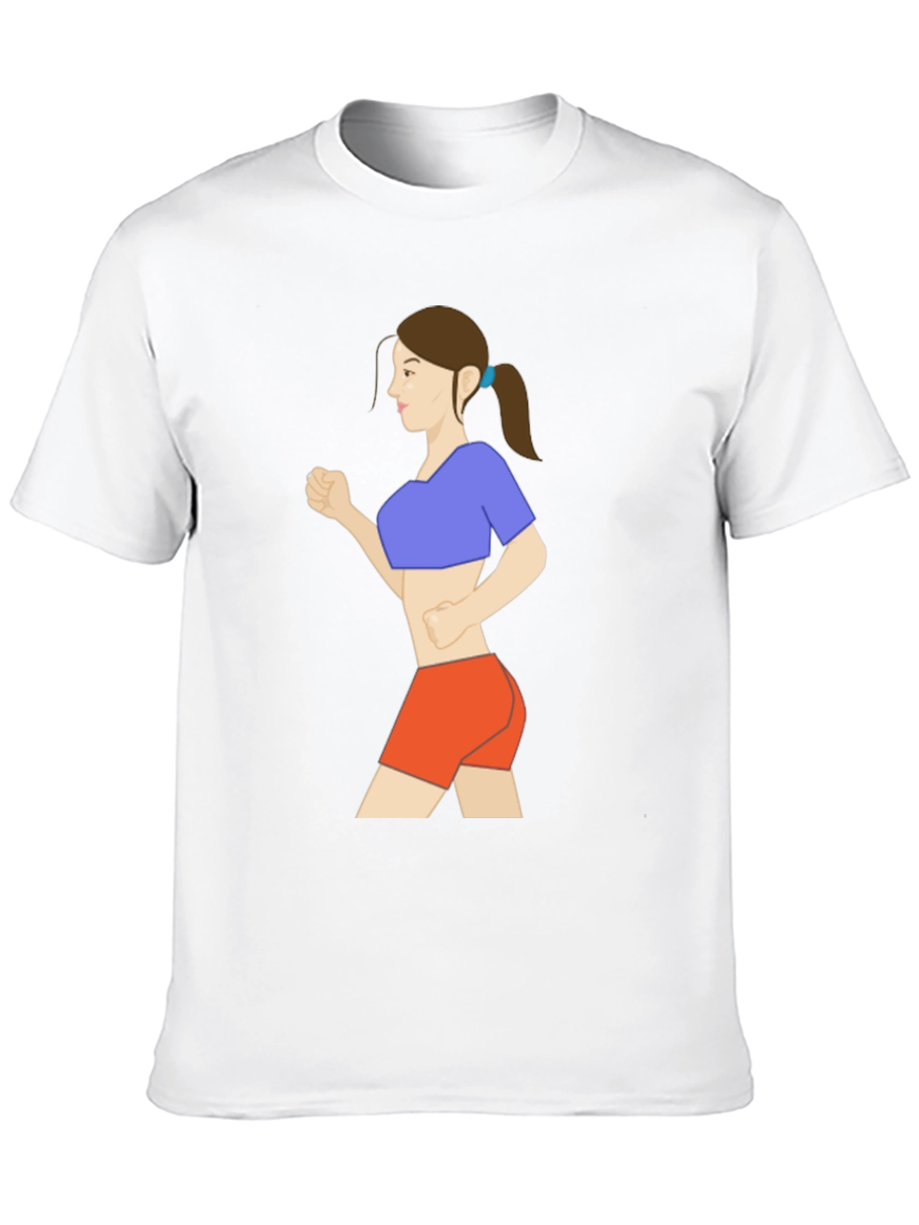 Black Graphic Tee: Cartoon Woman Running