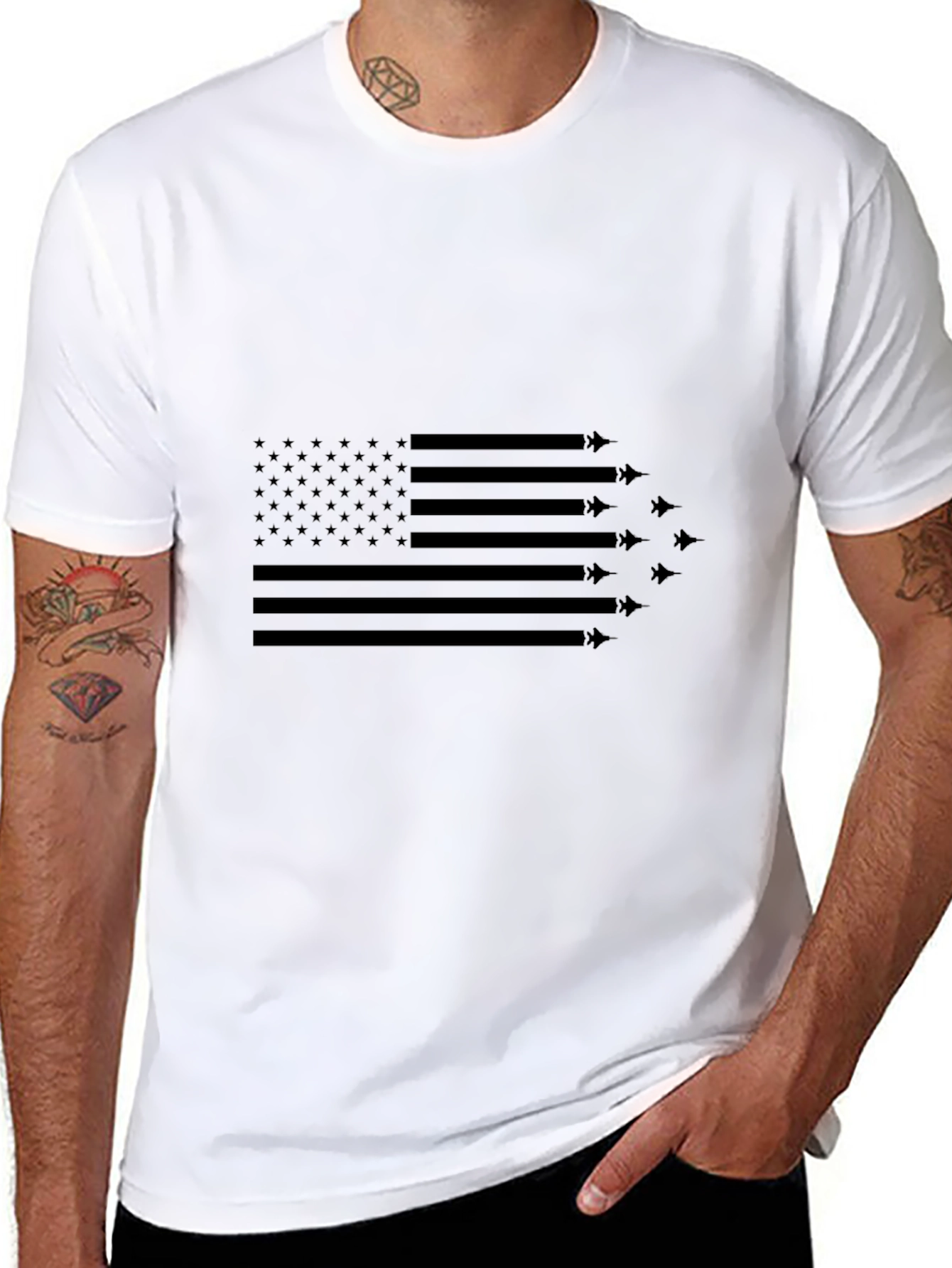 Patriotic American Flag Fighter Jet Graphic T-Shirt