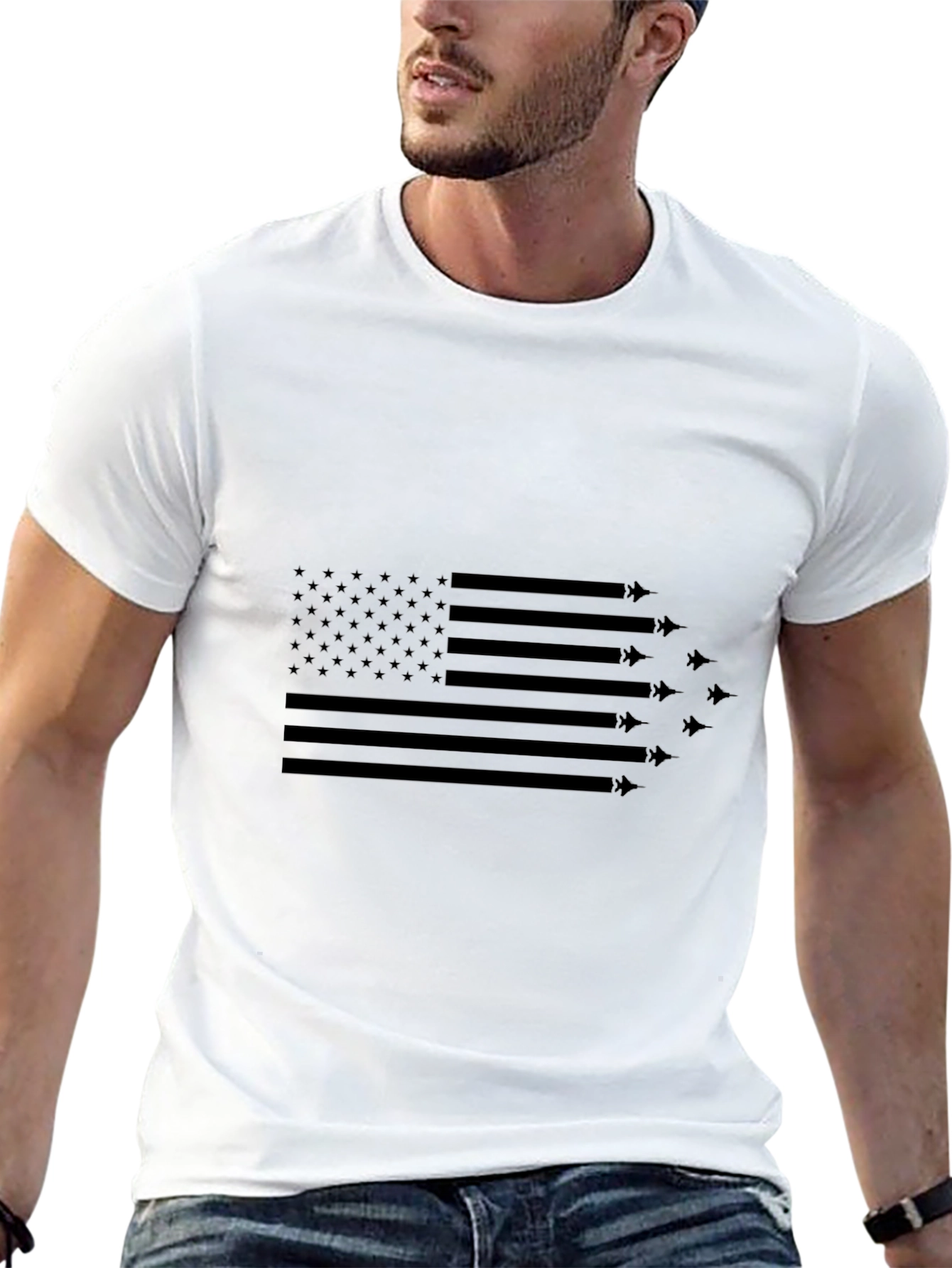 Patriotic American Flag Fighter Jet Graphic T-Shirt