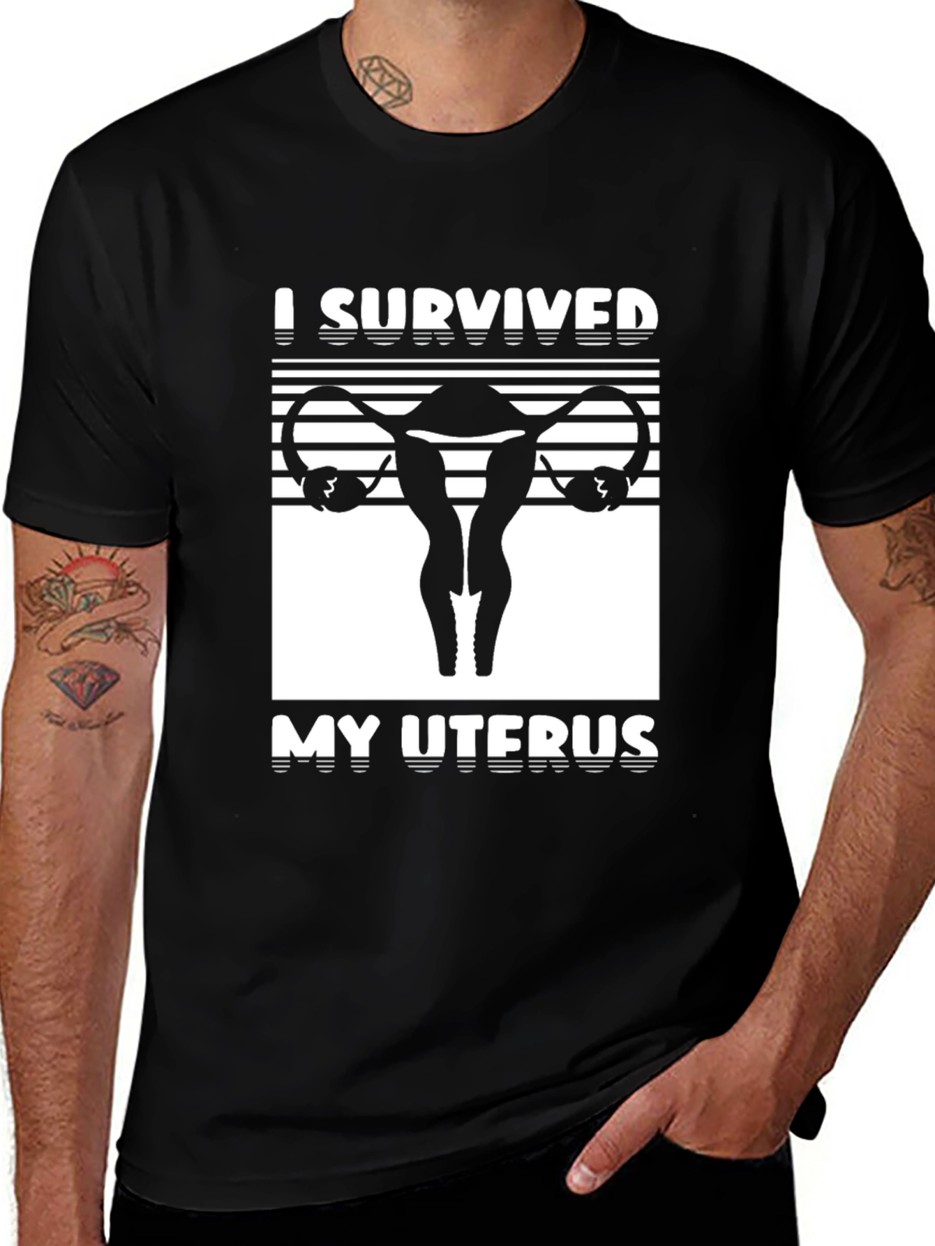 I Survived My Uterus Black Graphic T-Shirt