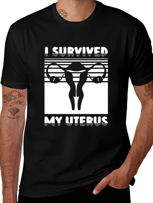 I Survived My Uterus Black Graphic T-Shirt