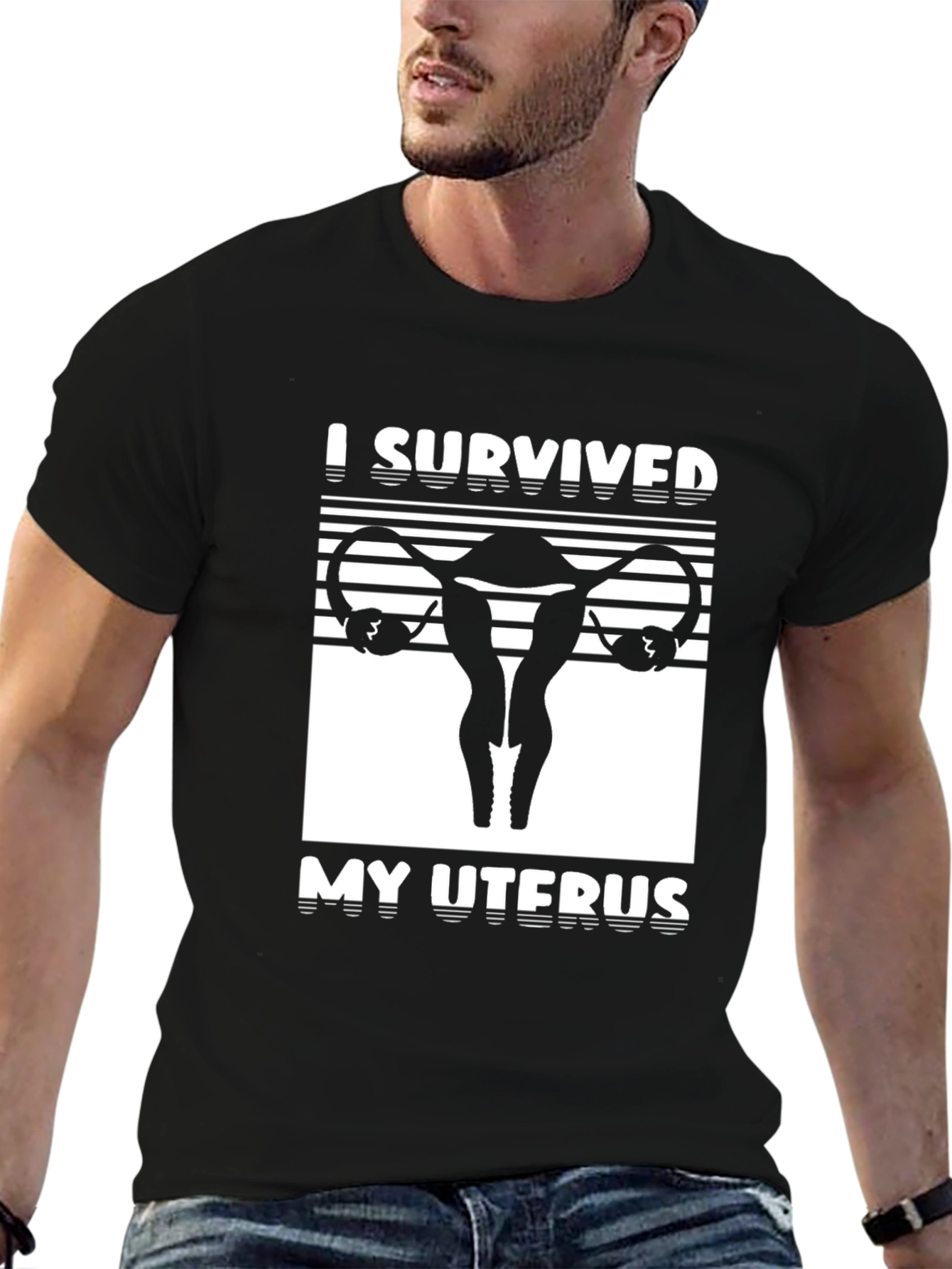 I Survived My Uterus Black Graphic T-Shirt
