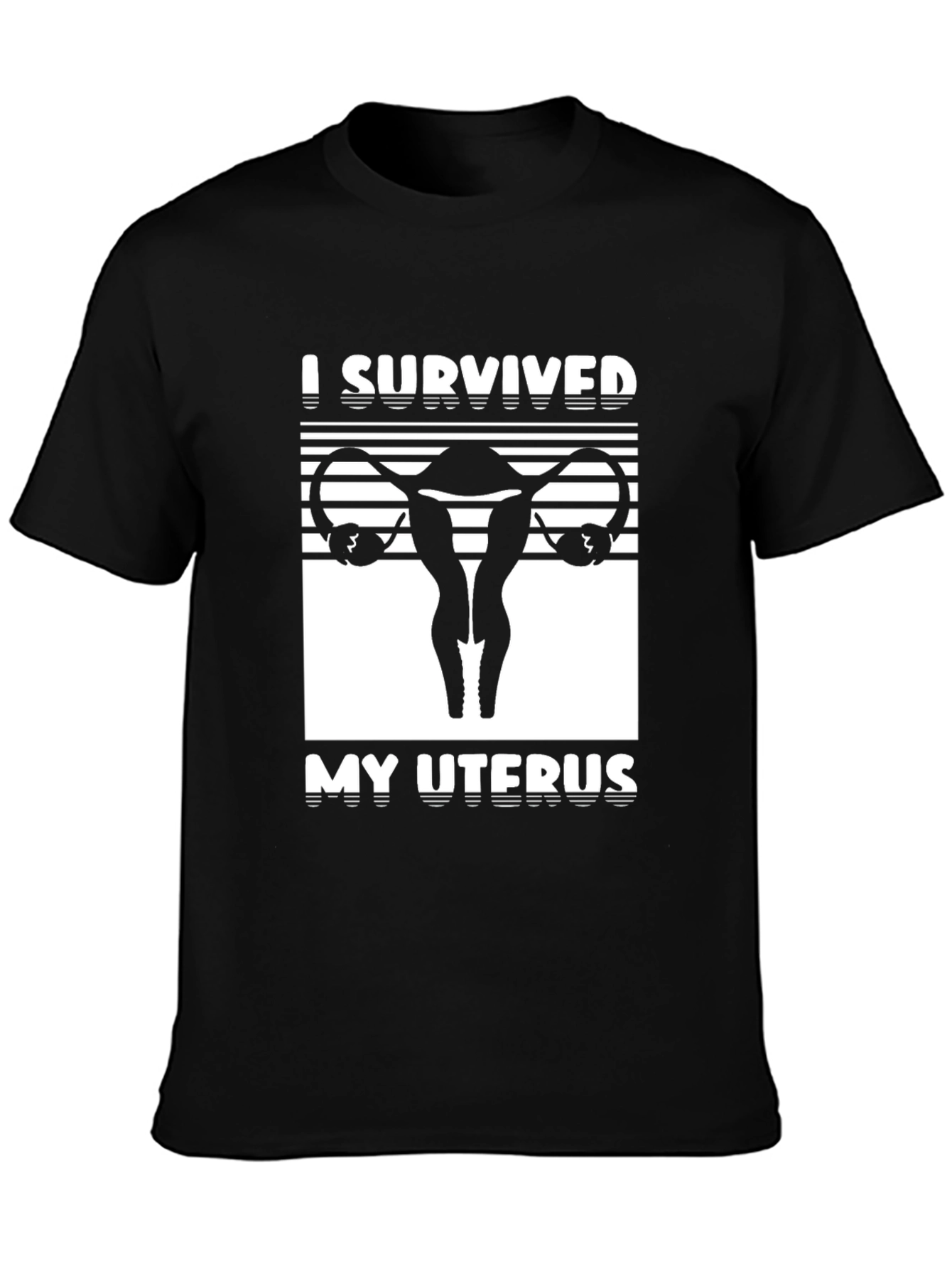 I Survived My Uterus Black Graphic T-Shirt