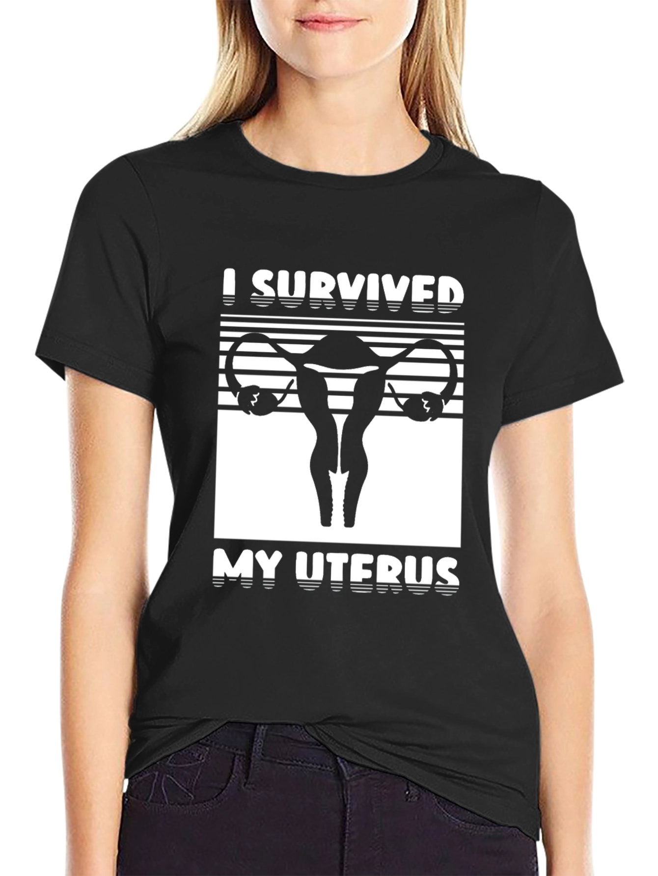 I Survived My Uterus Black Graphic T-Shirt