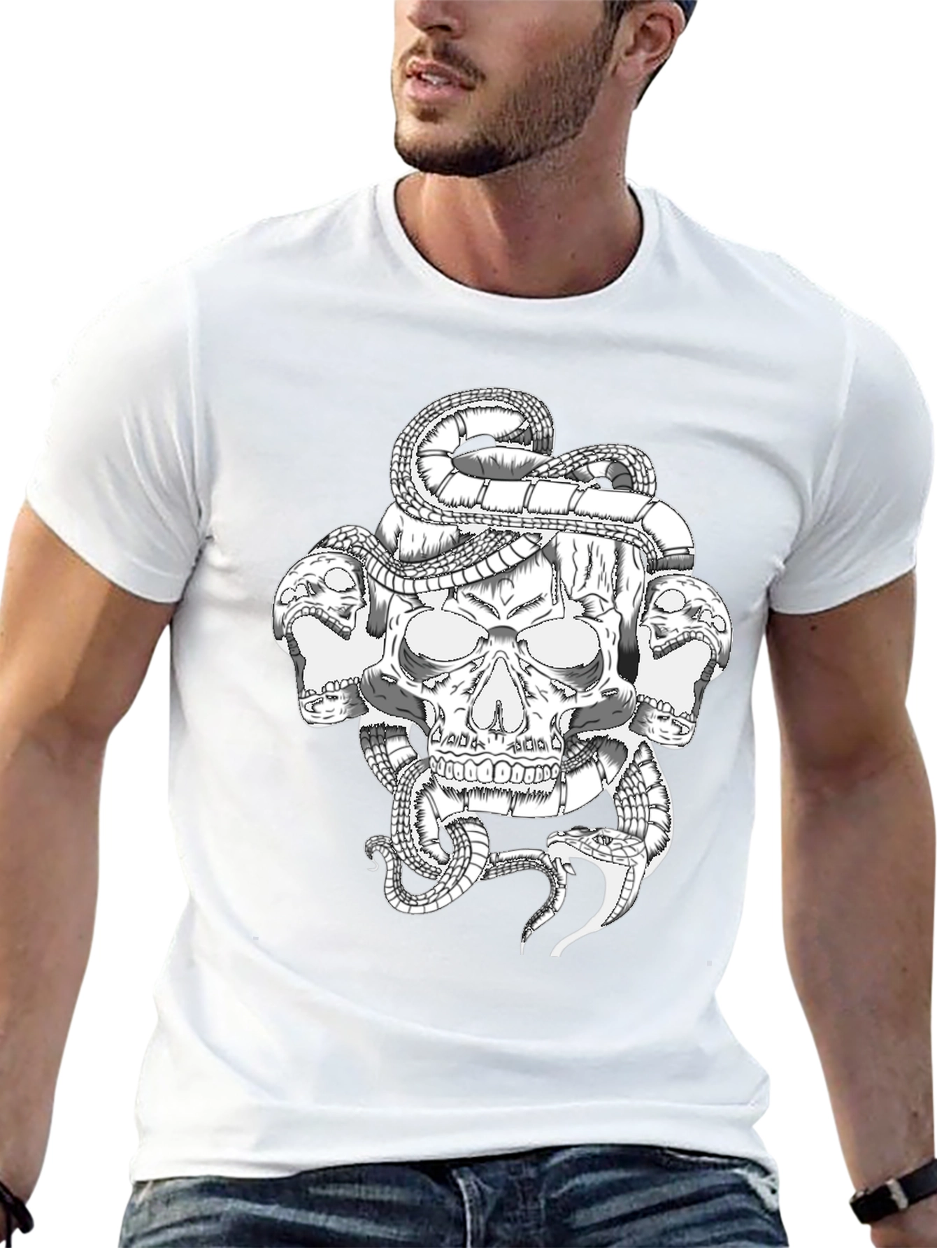 Skull & Snake Graphic T-Shirt - Bold Black Tee