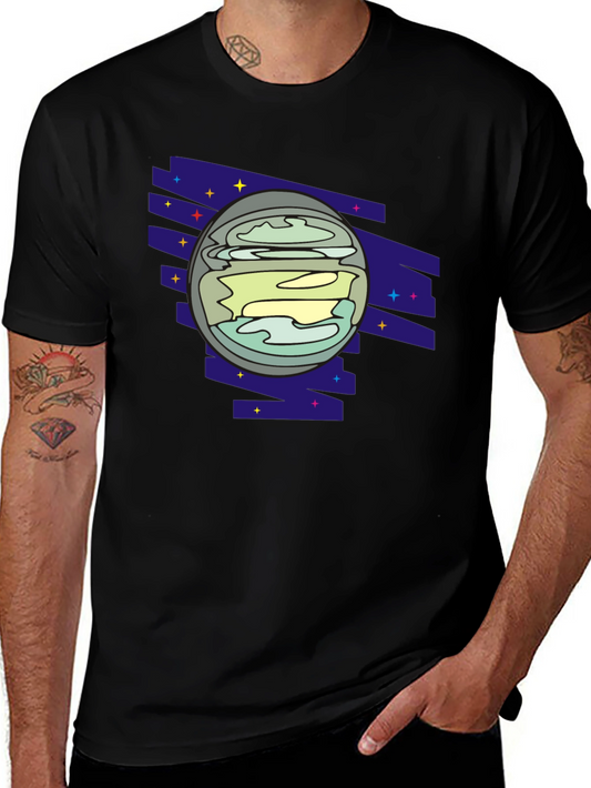 Retro Planet Graphic Tee - Black Casual Shirt