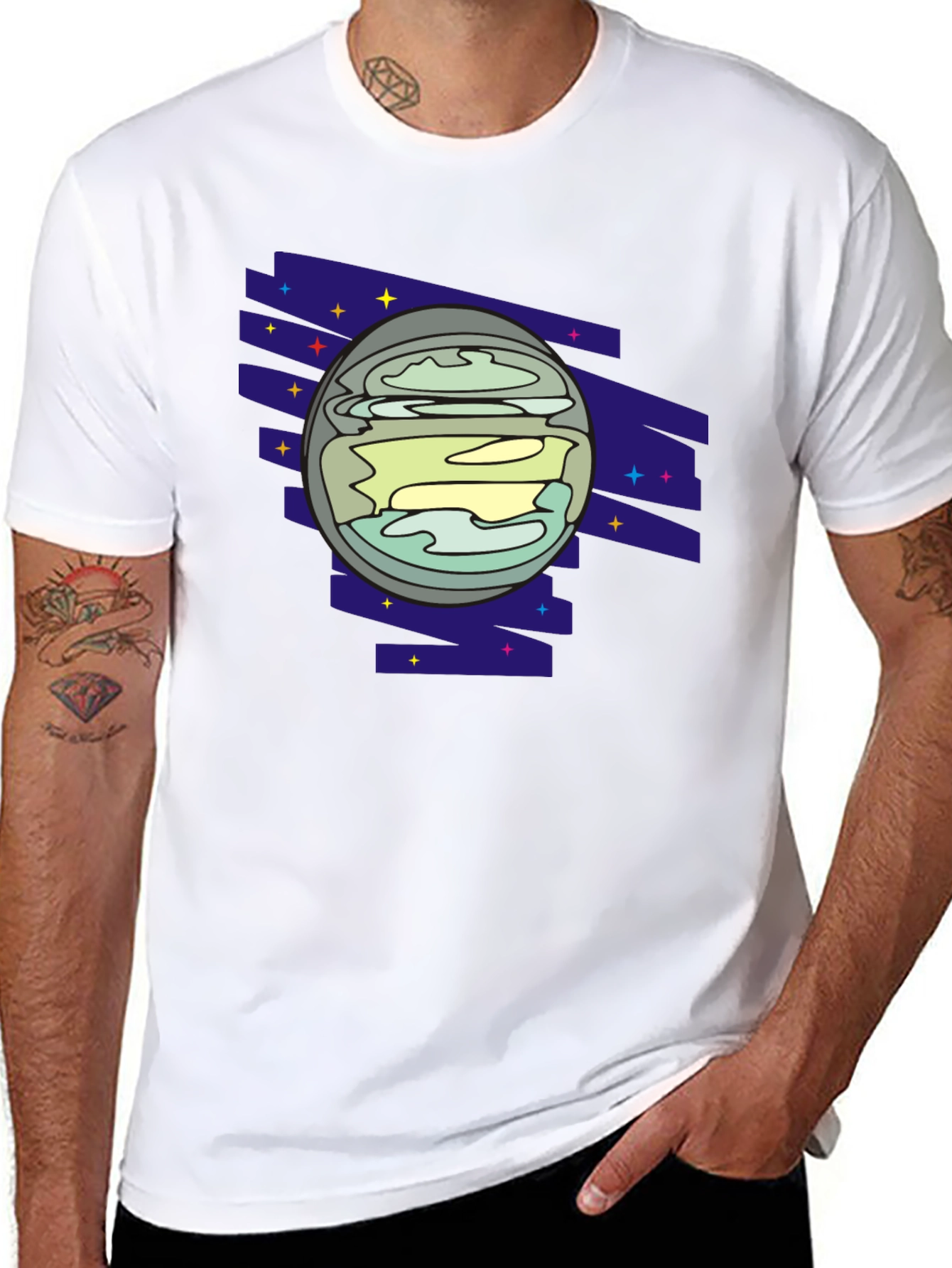 Retro Planet Graphic Tee - Black Casual Shirt