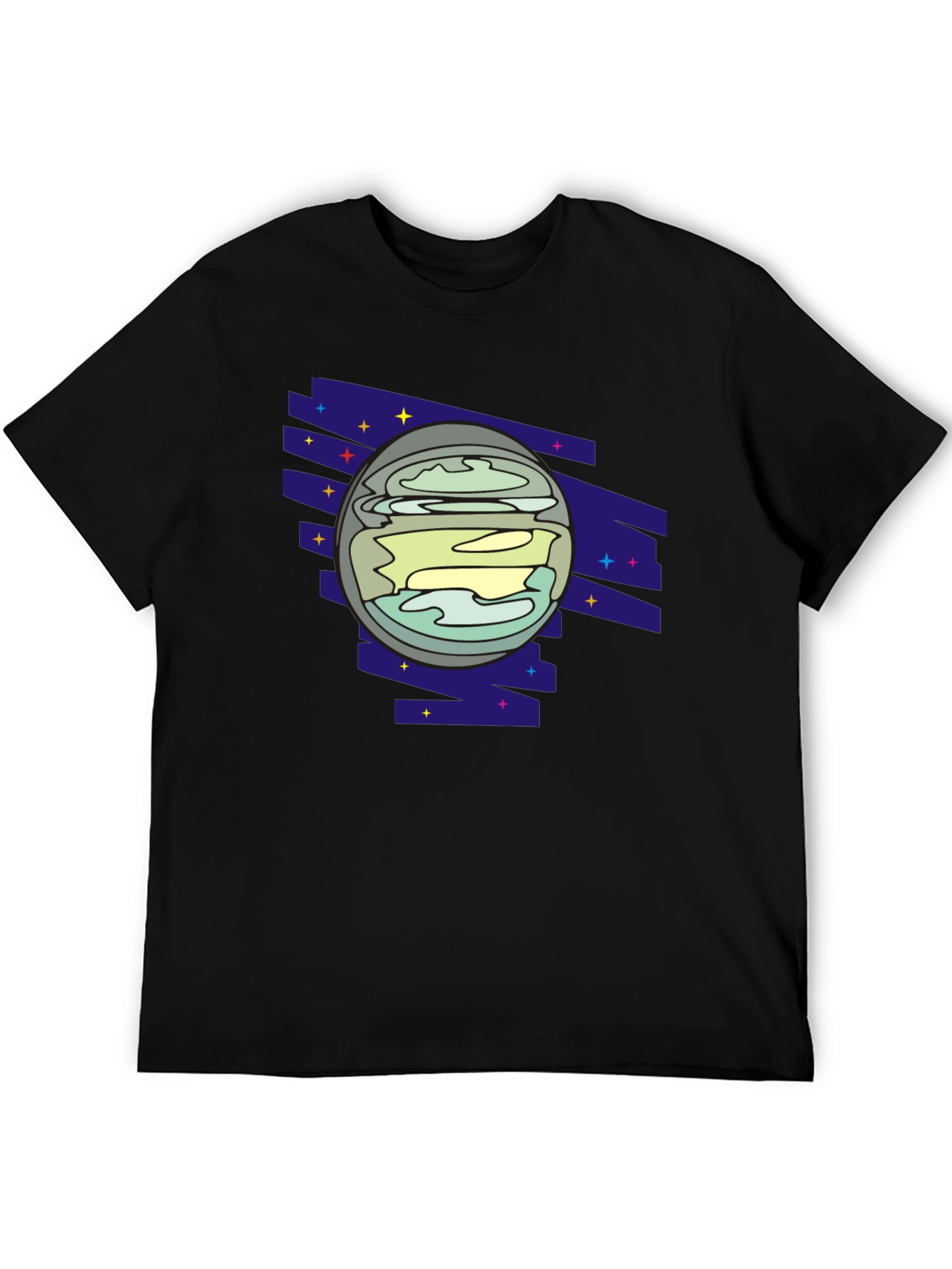 Retro Planet Graphic Tee - Black Casual Shirt