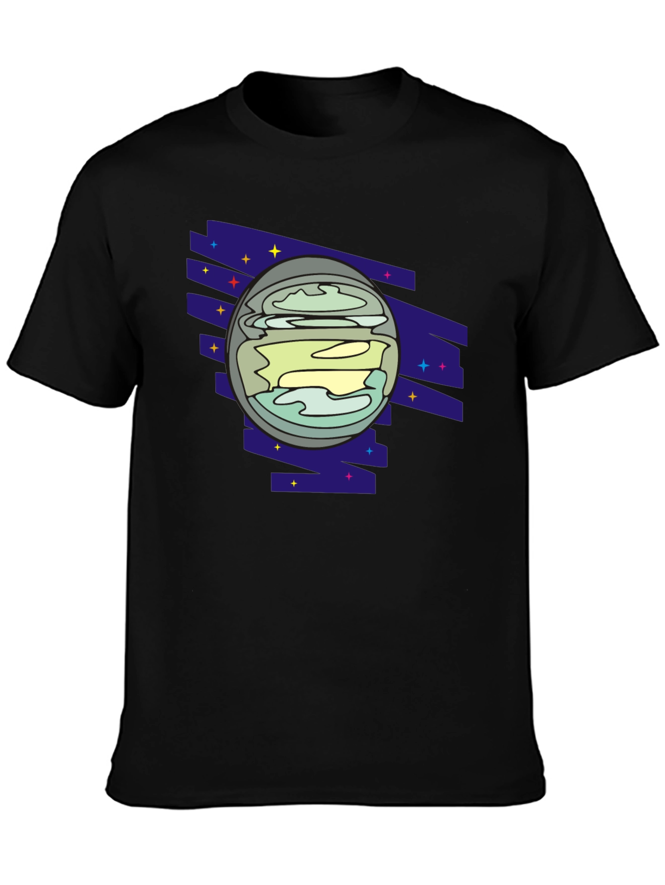 Retro Planet Graphic Tee - Black Casual Shirt
