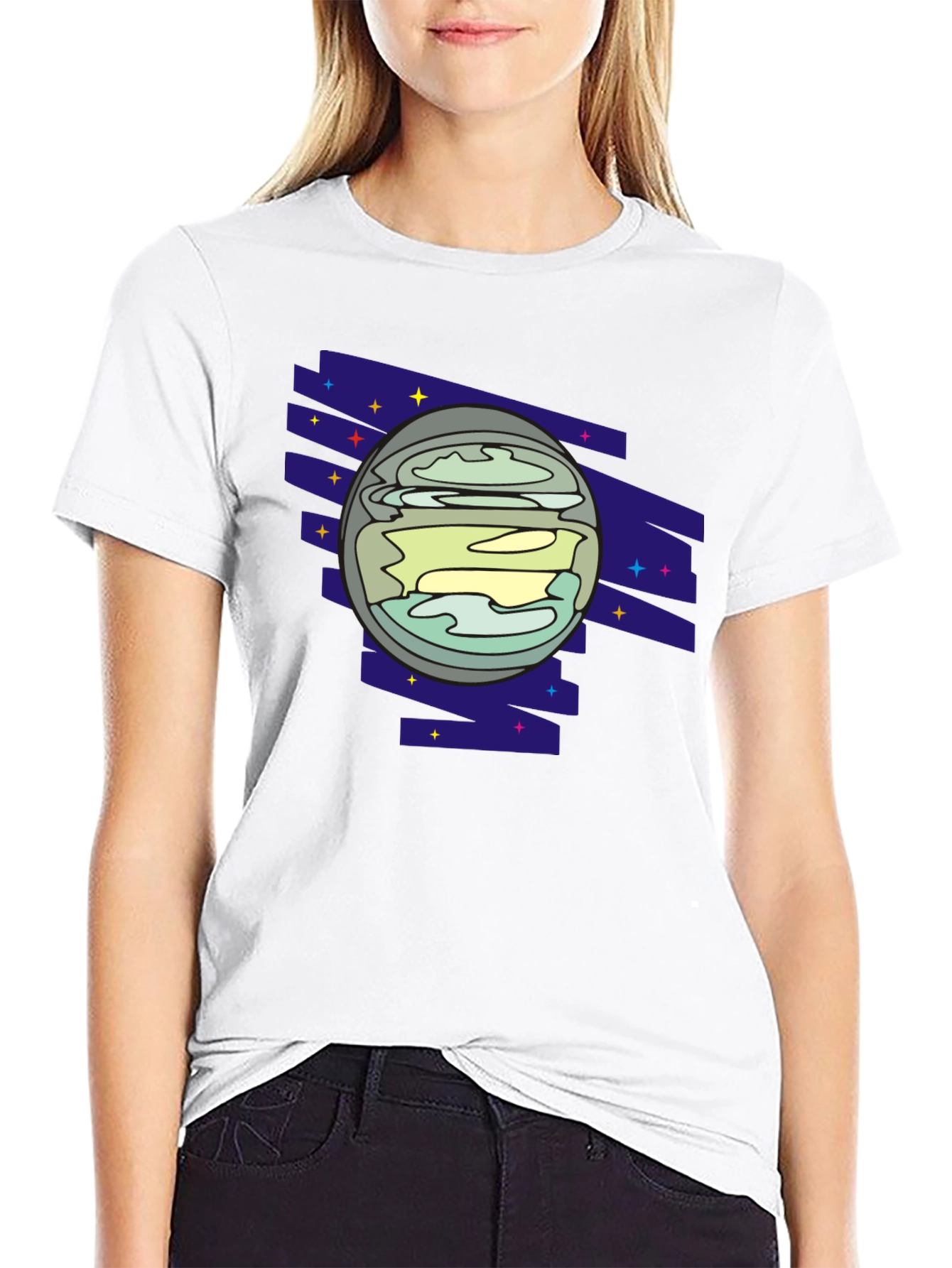 Retro Planet Graphic Tee - Black Casual Shirt