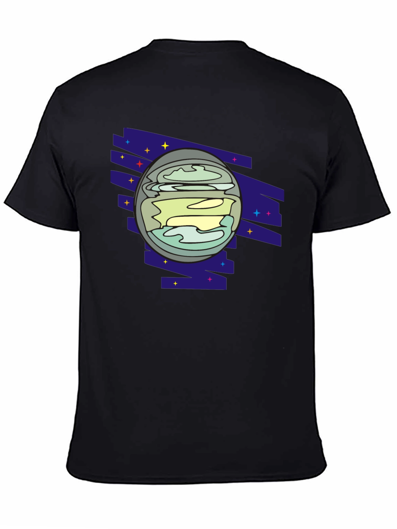 Retro Planet Graphic Tee - Black Casual Shirt