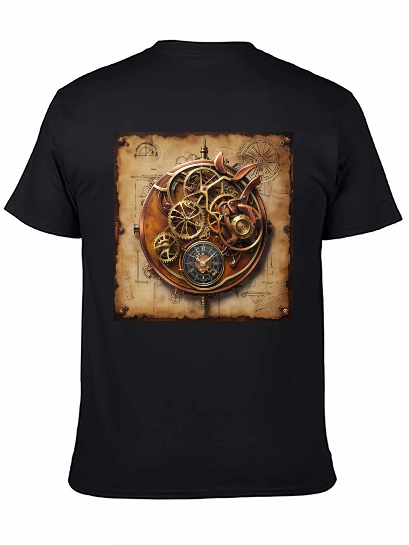 Steampunk Gear Design Black T-Shirt