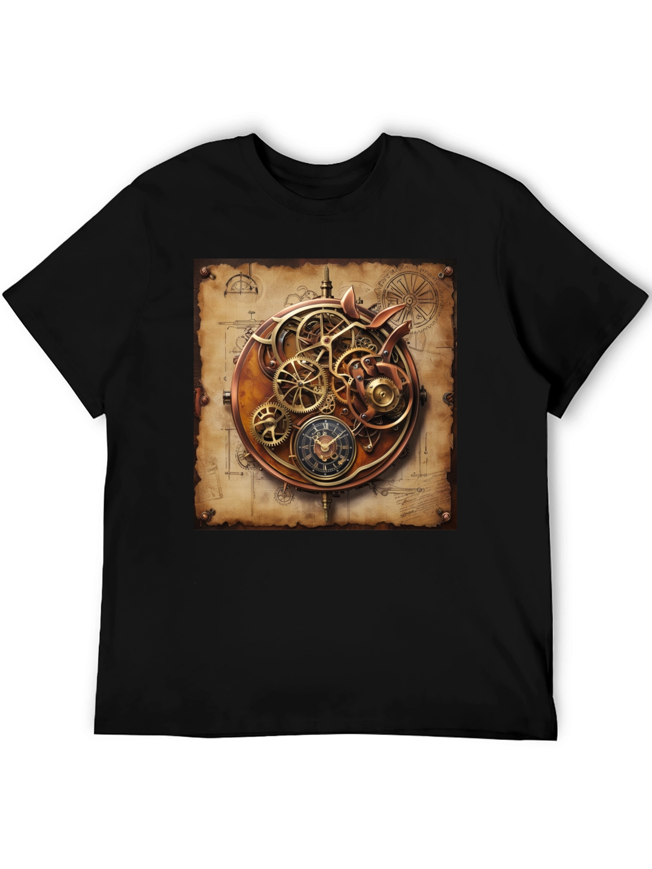 Steampunk Gear Design Black T-Shirt