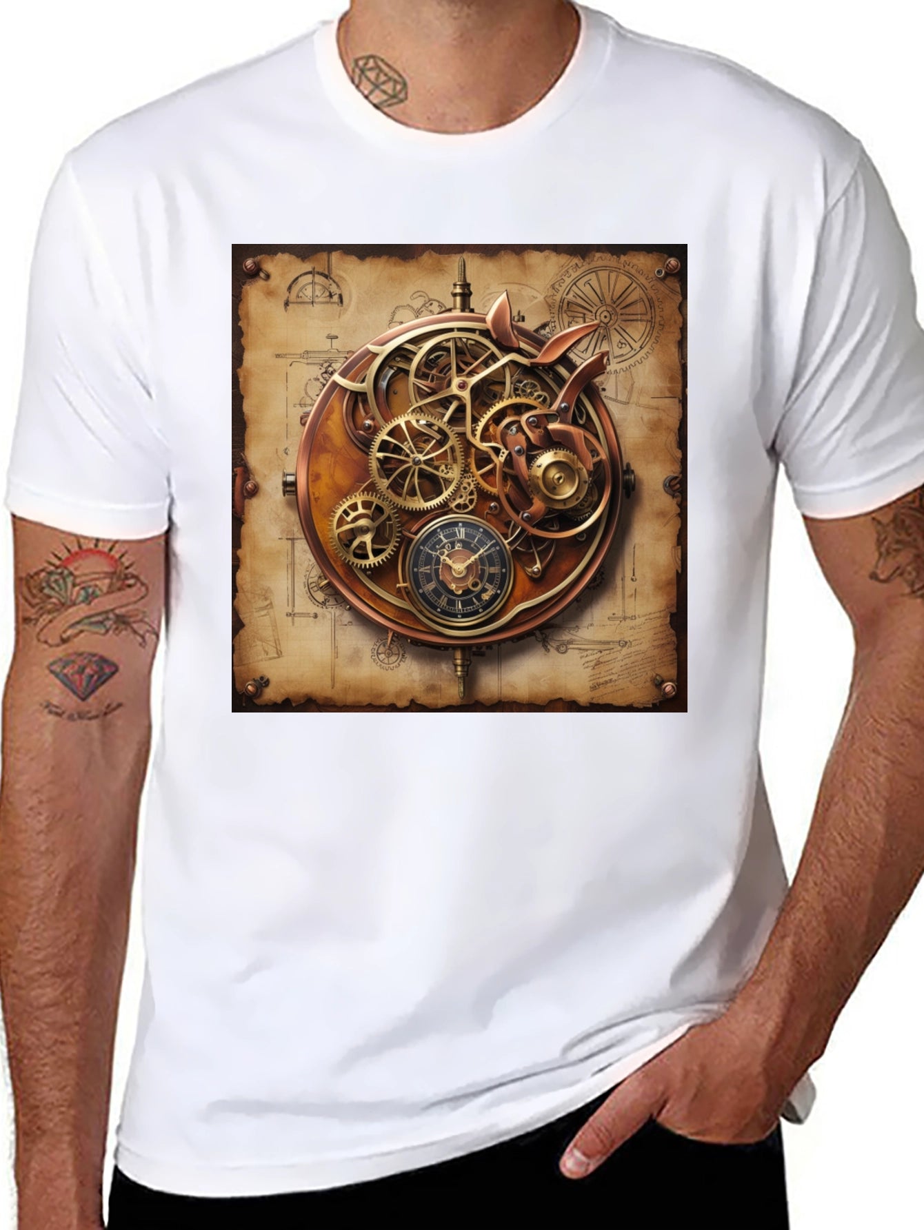 Steampunk Gear Design Black T-Shirt