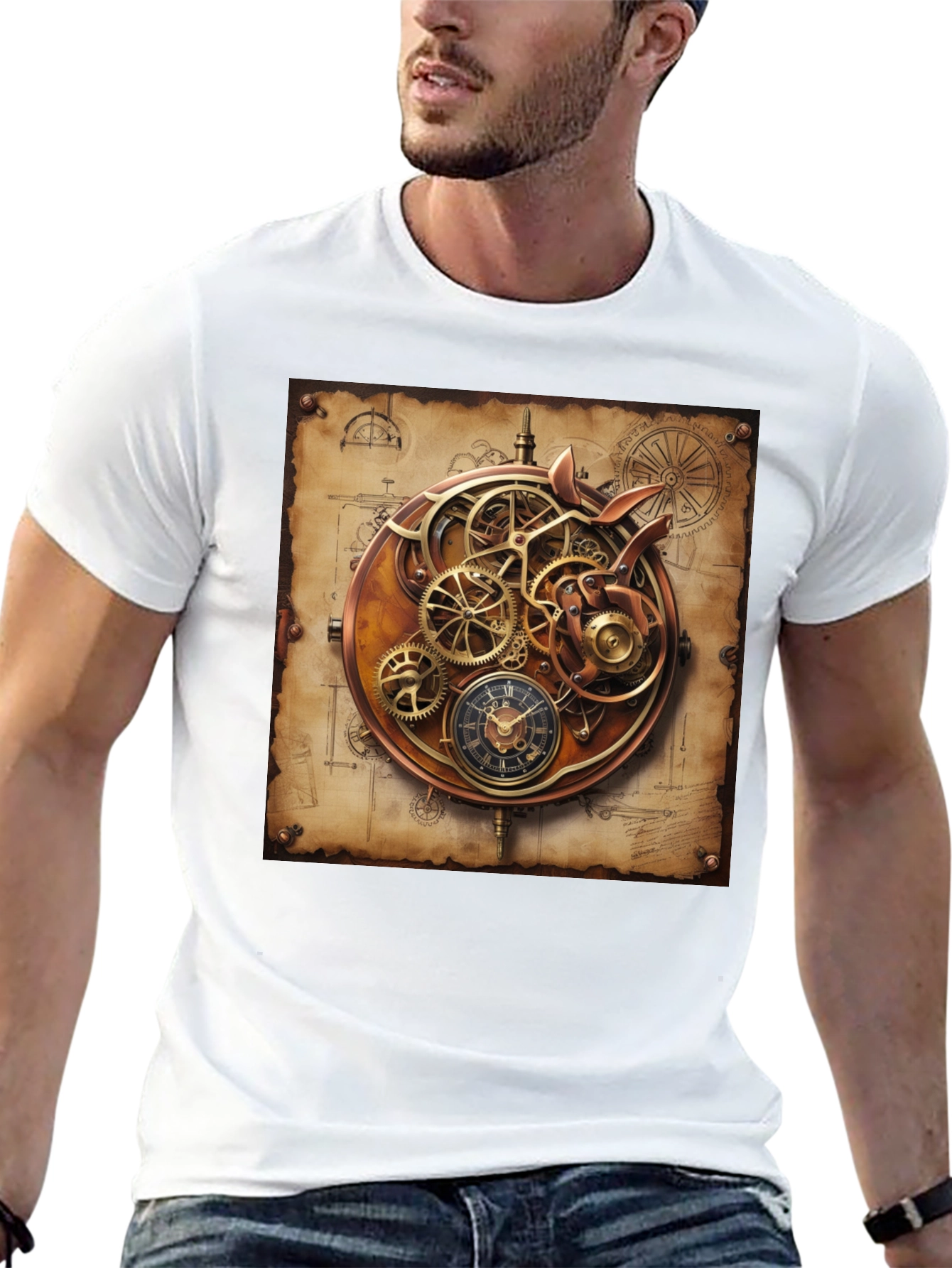 Steampunk Gear Design Black T-Shirt