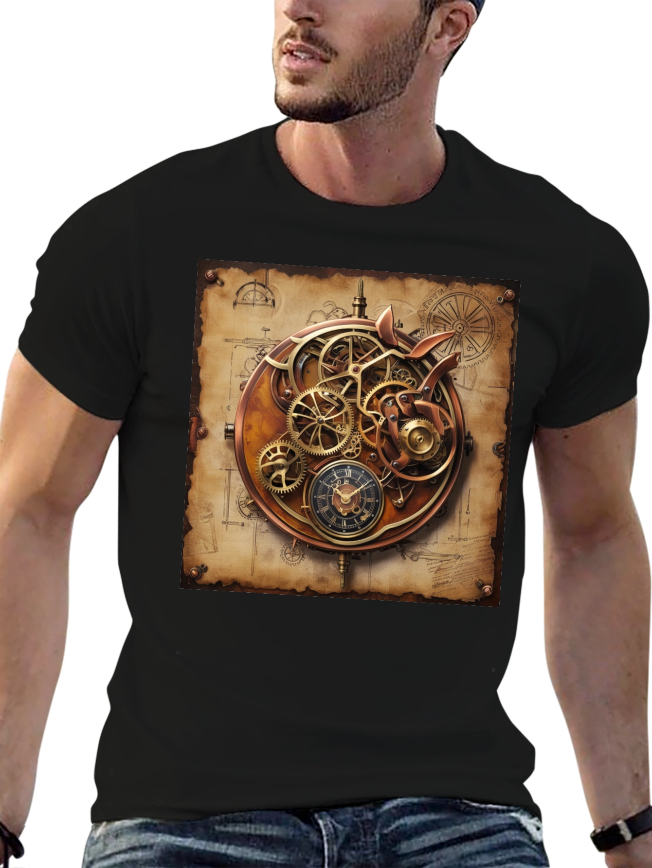 Steampunk Gear Design Black T-Shirt