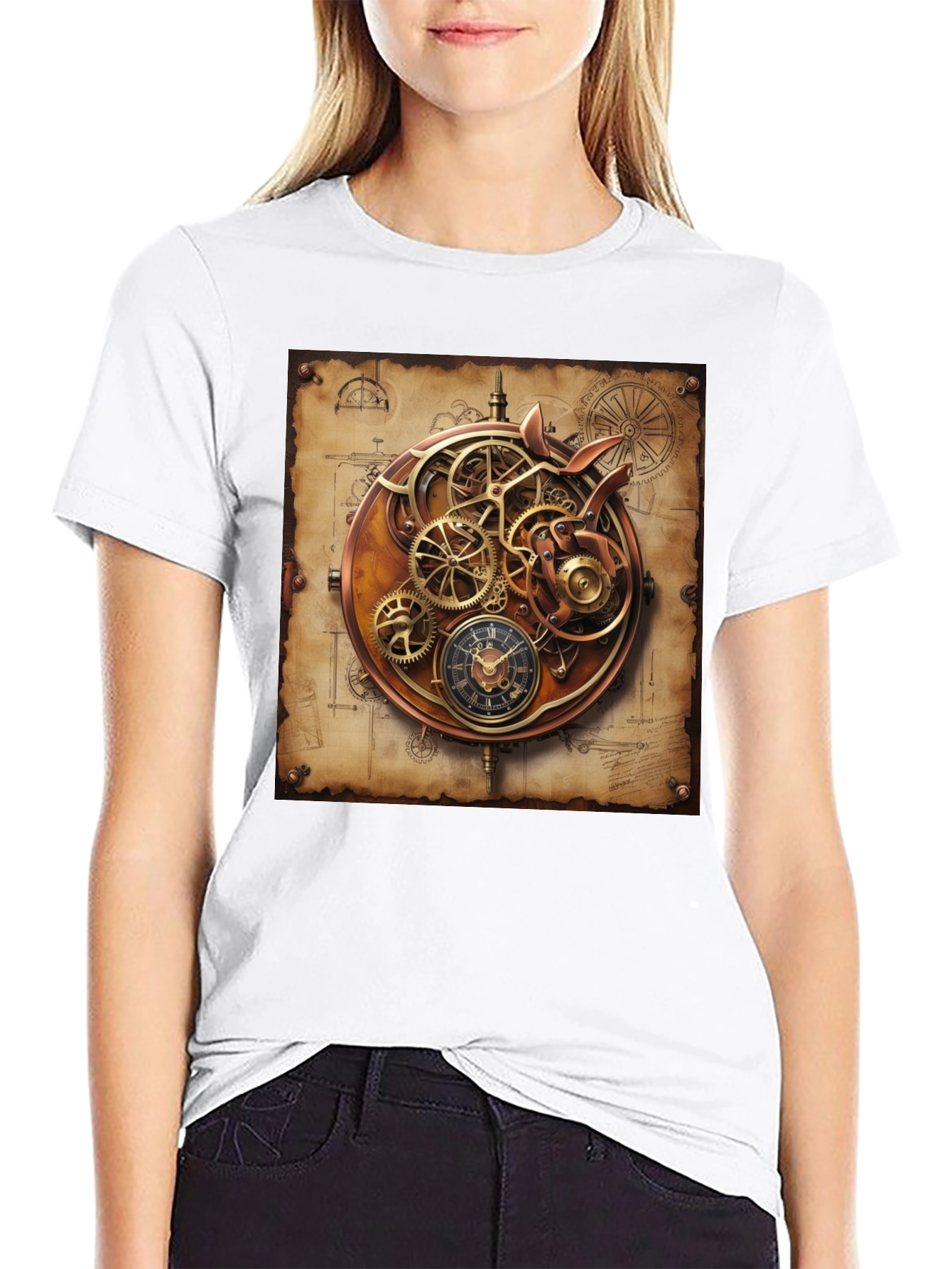 Steampunk Gear Design Black T-Shirt