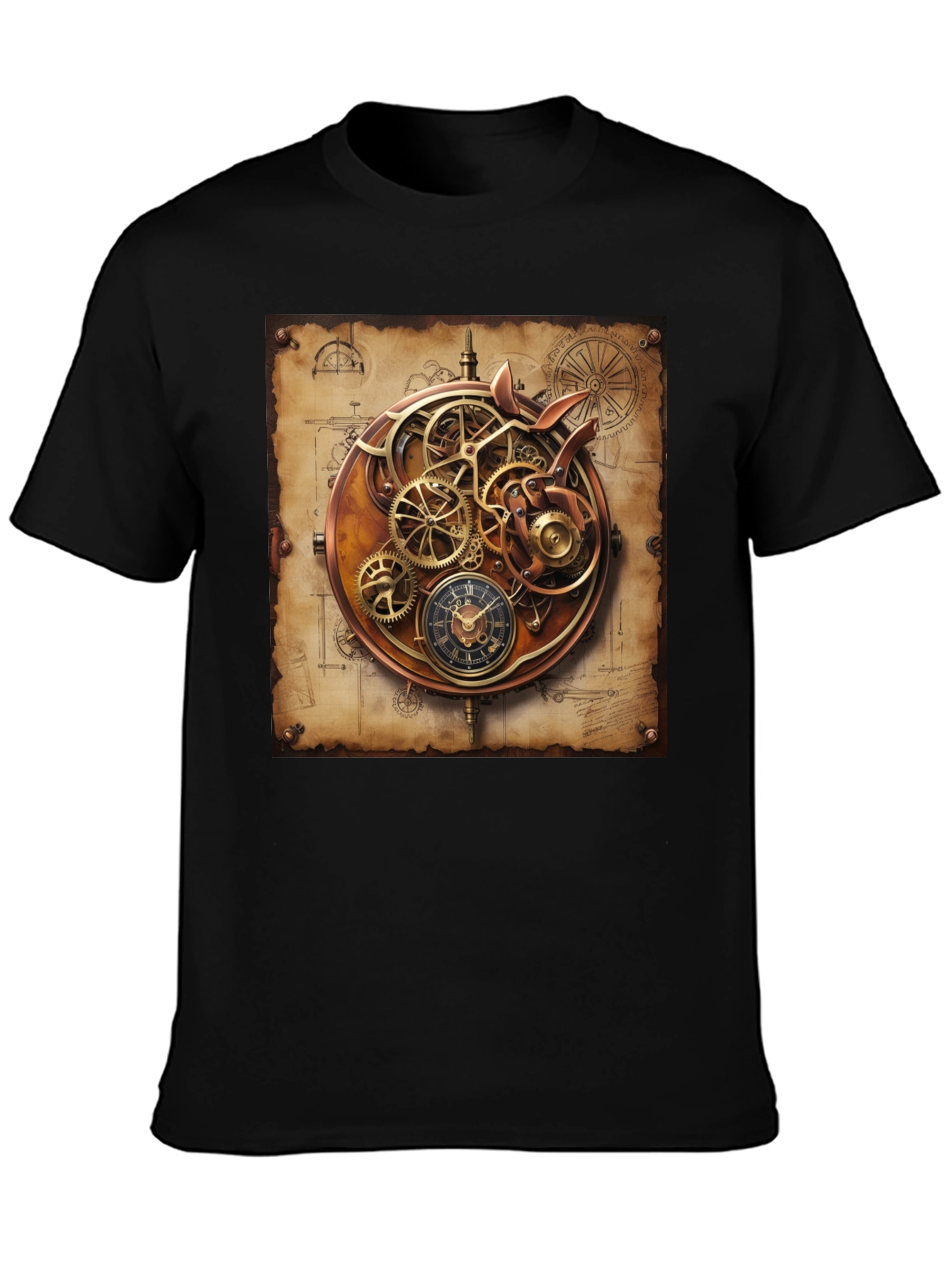 Steampunk Gear Design Black T-Shirt