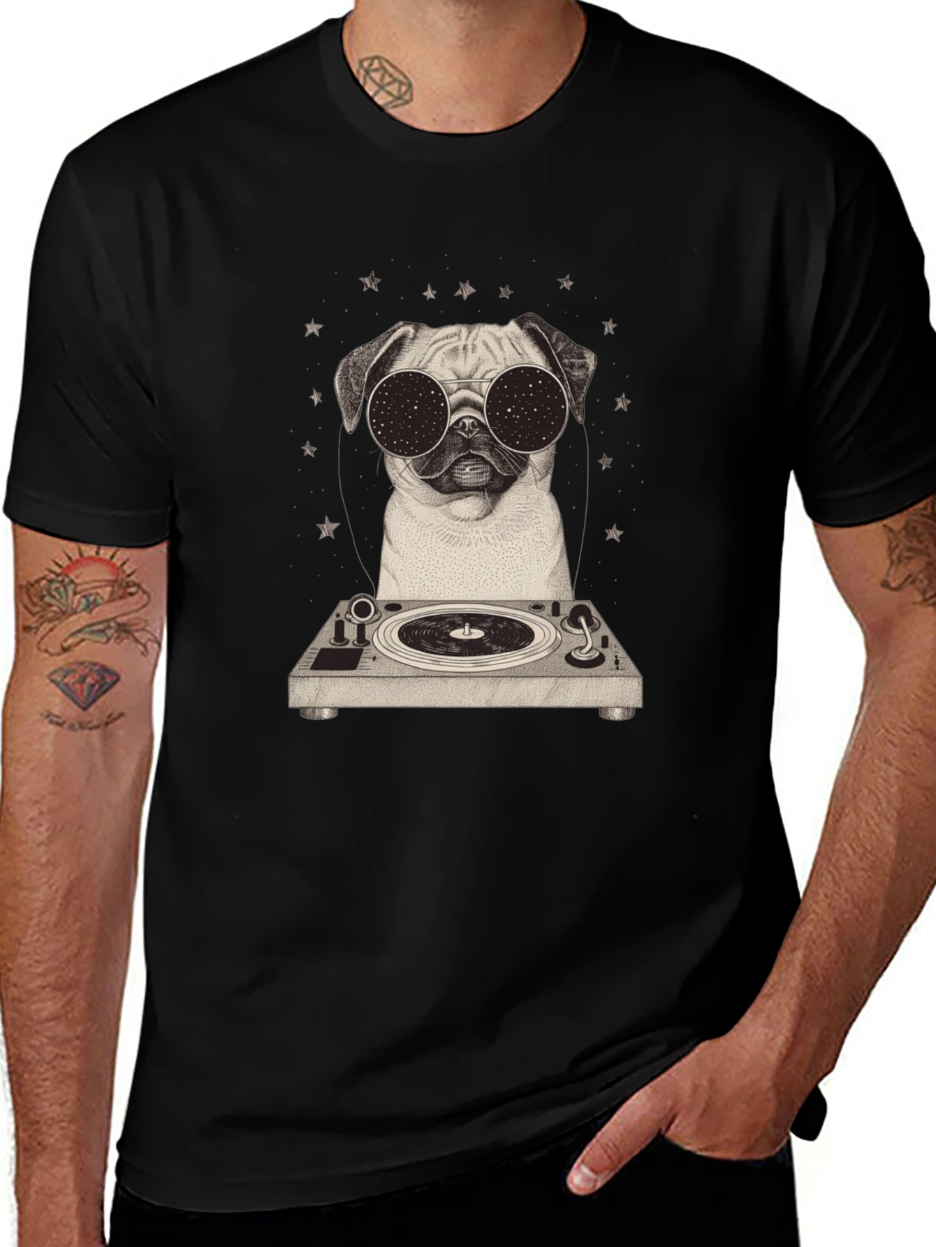 Cool Pug DJ Graphic Tee - Stylish Black T-Shirt