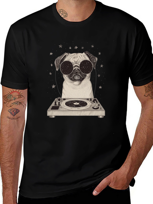 Cool Pug DJ Graphic Tee - Stylish Black T-Shirt
