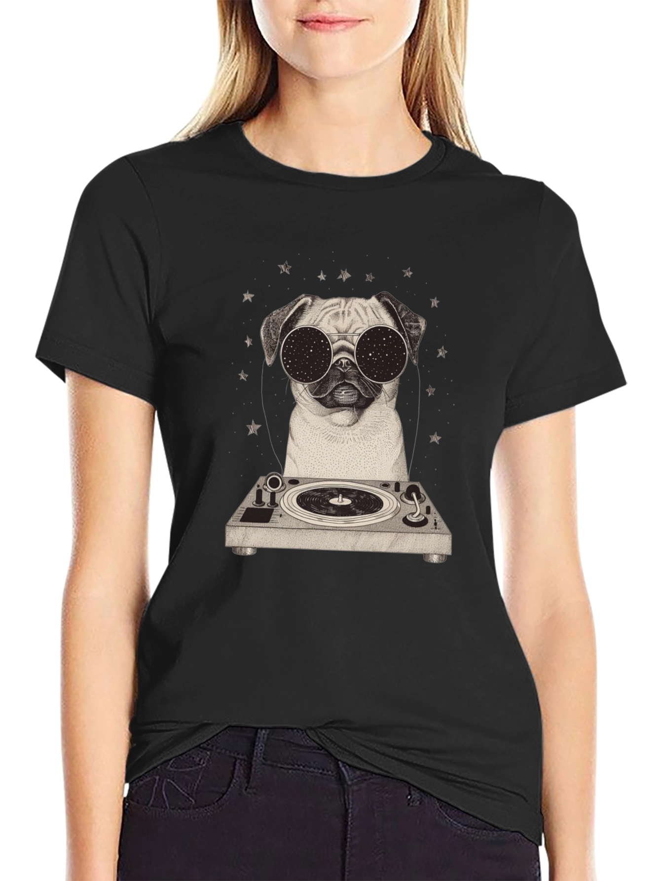 Cool Pug DJ Graphic Tee - Stylish Black T-Shirt