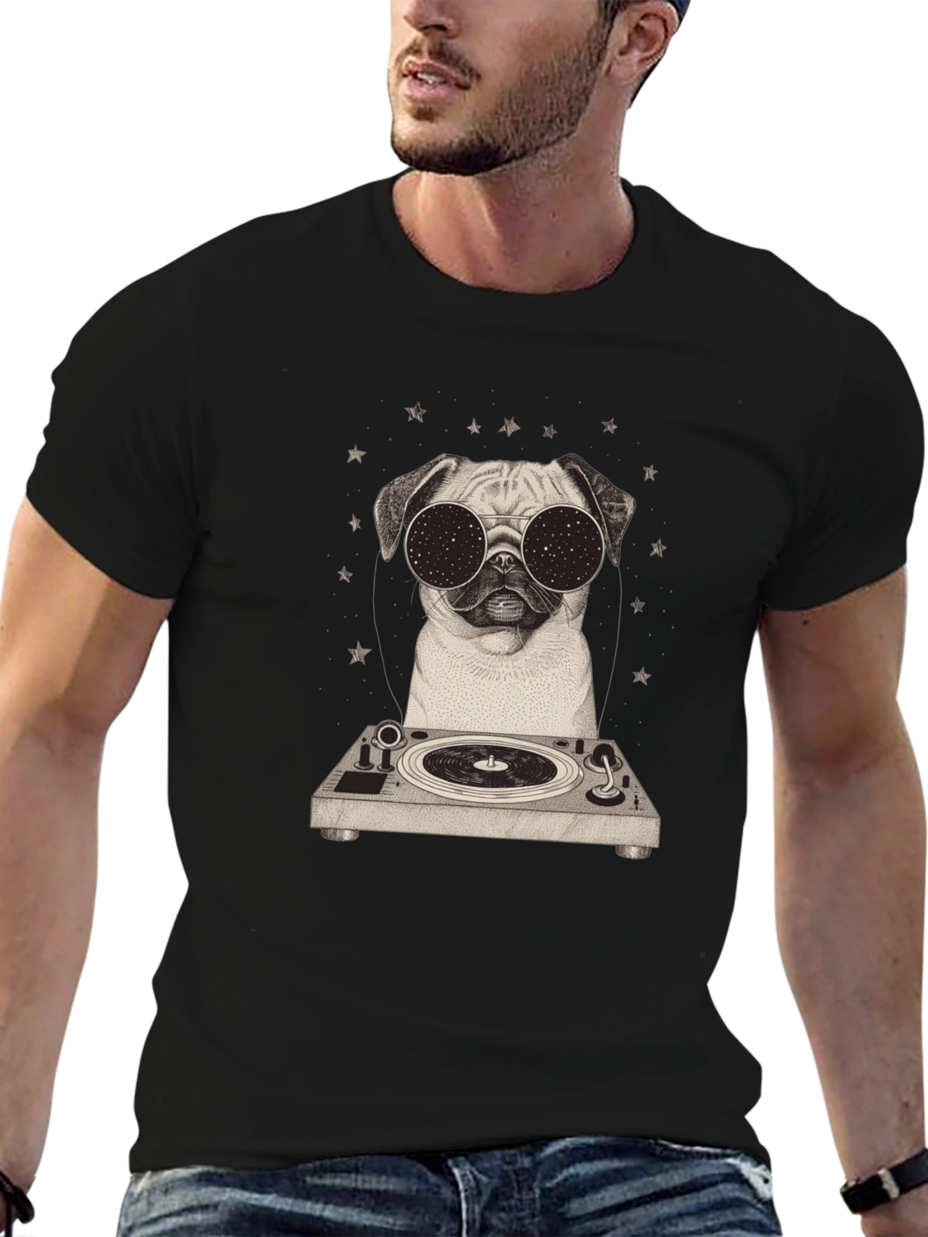 Cool Pug DJ Graphic Tee - Stylish Black T-Shirt
