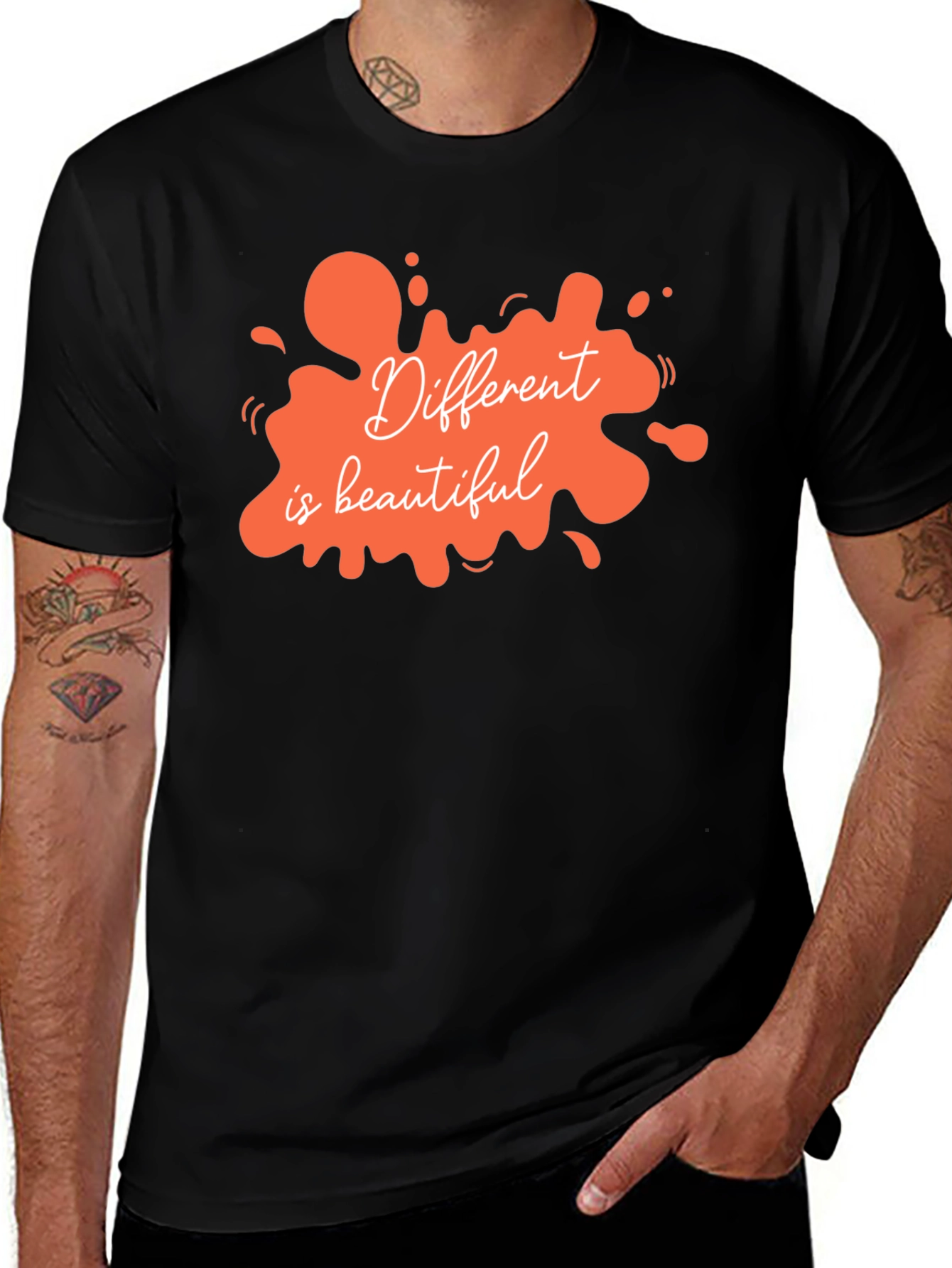 Unique Different is Beautiful Graphic Tee - Black