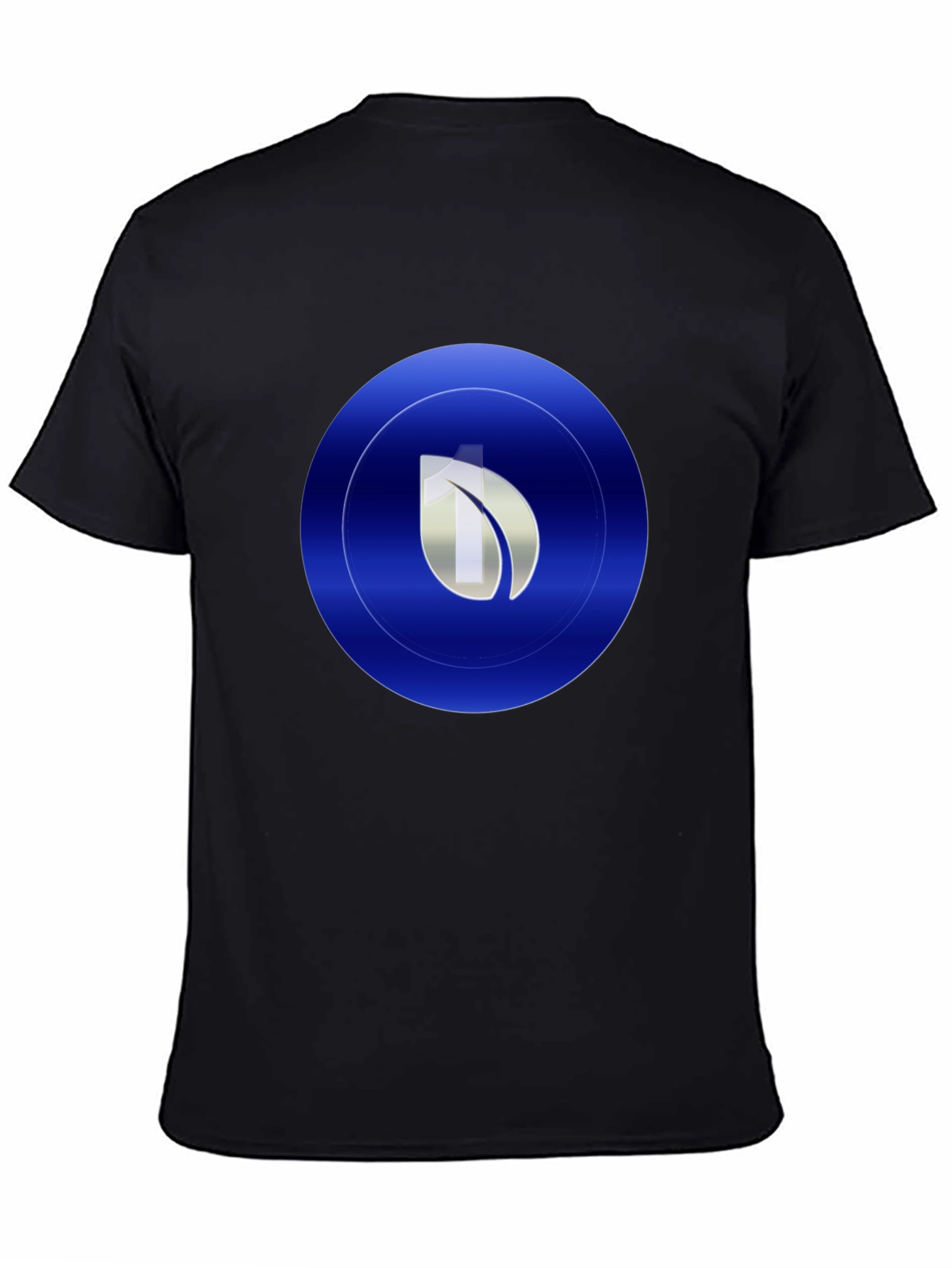 Modern Blue Leaf Circle Graphic Print Black T-Shirt