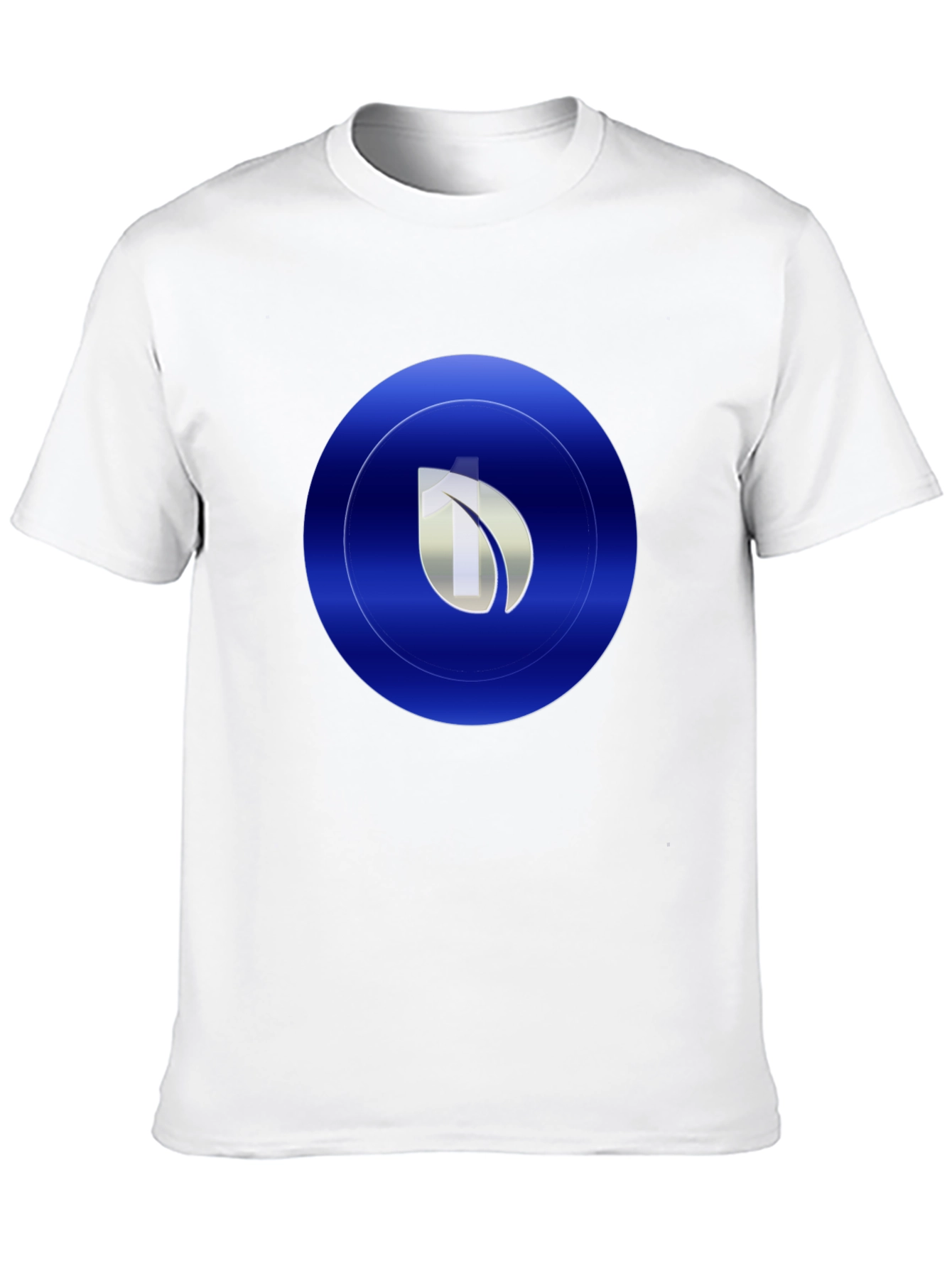 Modern Blue Leaf Circle Graphic Print Black T-Shirt