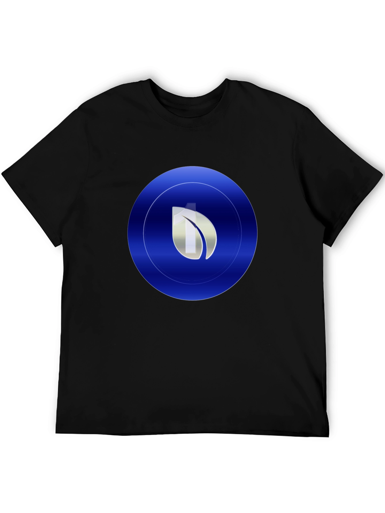 Modern Blue Leaf Circle Graphic Print Black T-Shirt