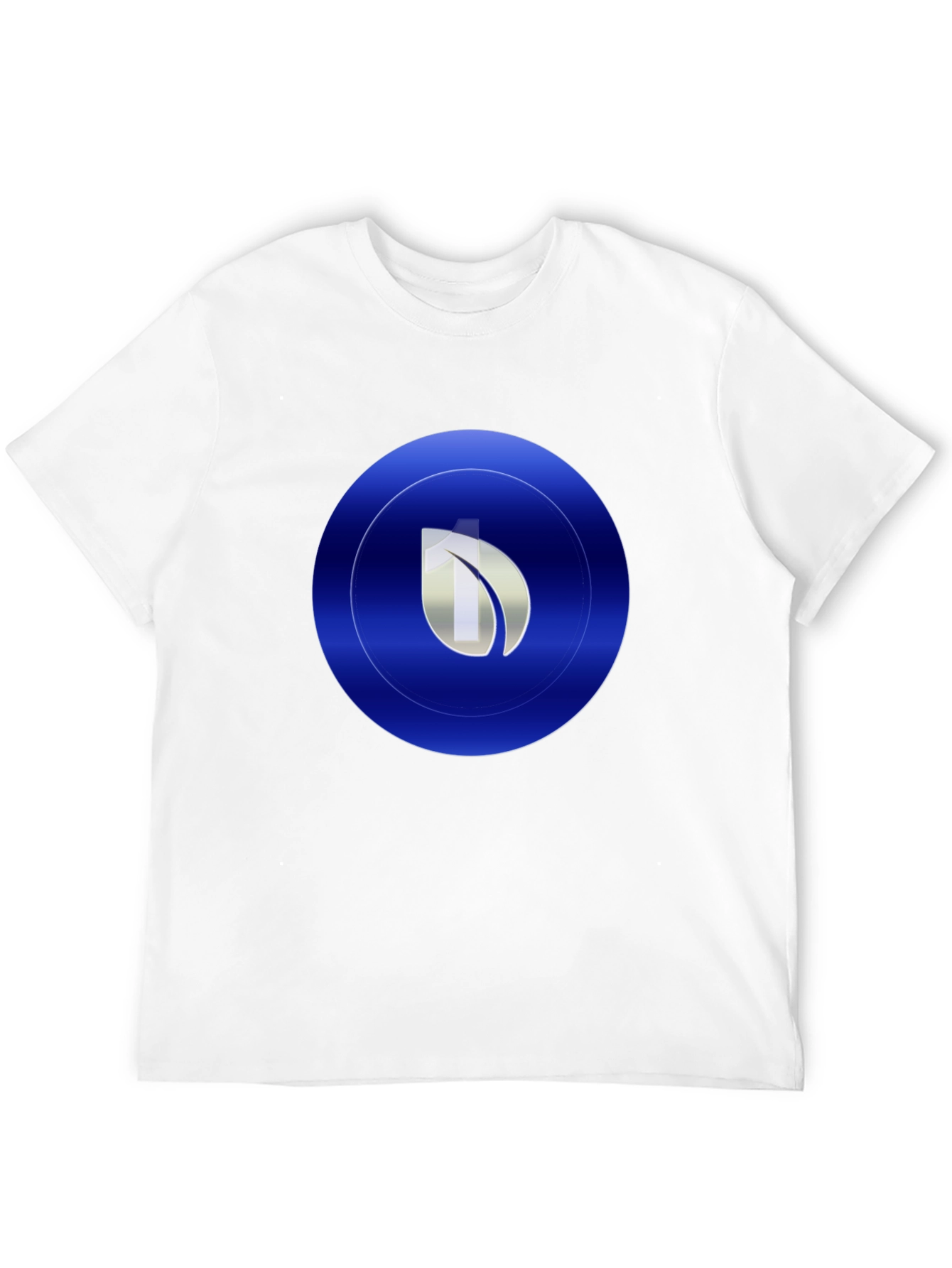 Modern Blue Leaf Circle Graphic Print Black T-Shirt