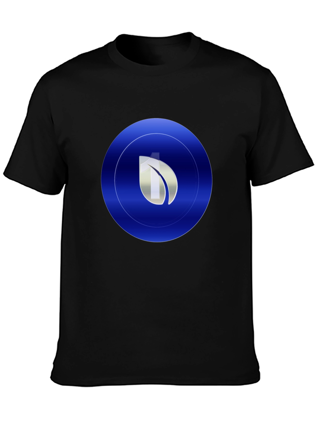 Modern Blue Leaf Circle Graphic Print Black T-Shirt