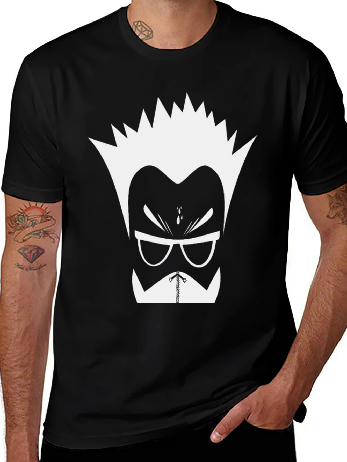 Mens Black Graphic Tee - Cartoon Mad Scientist Design
