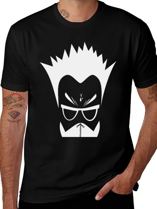 Mens Black Graphic Tee - Cartoon Mad Scientist Design