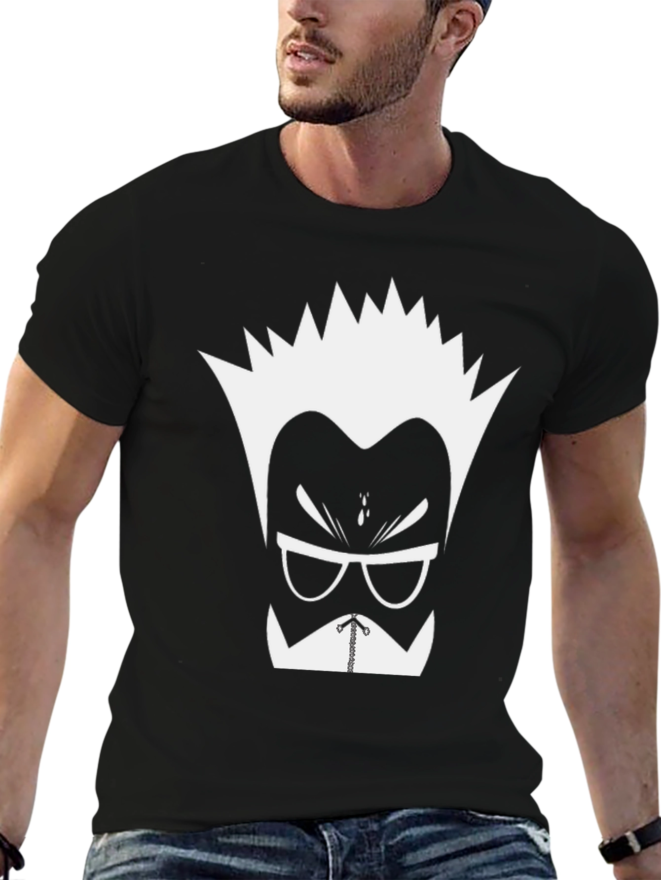 Mens Black Graphic Tee - Cartoon Mad Scientist Design