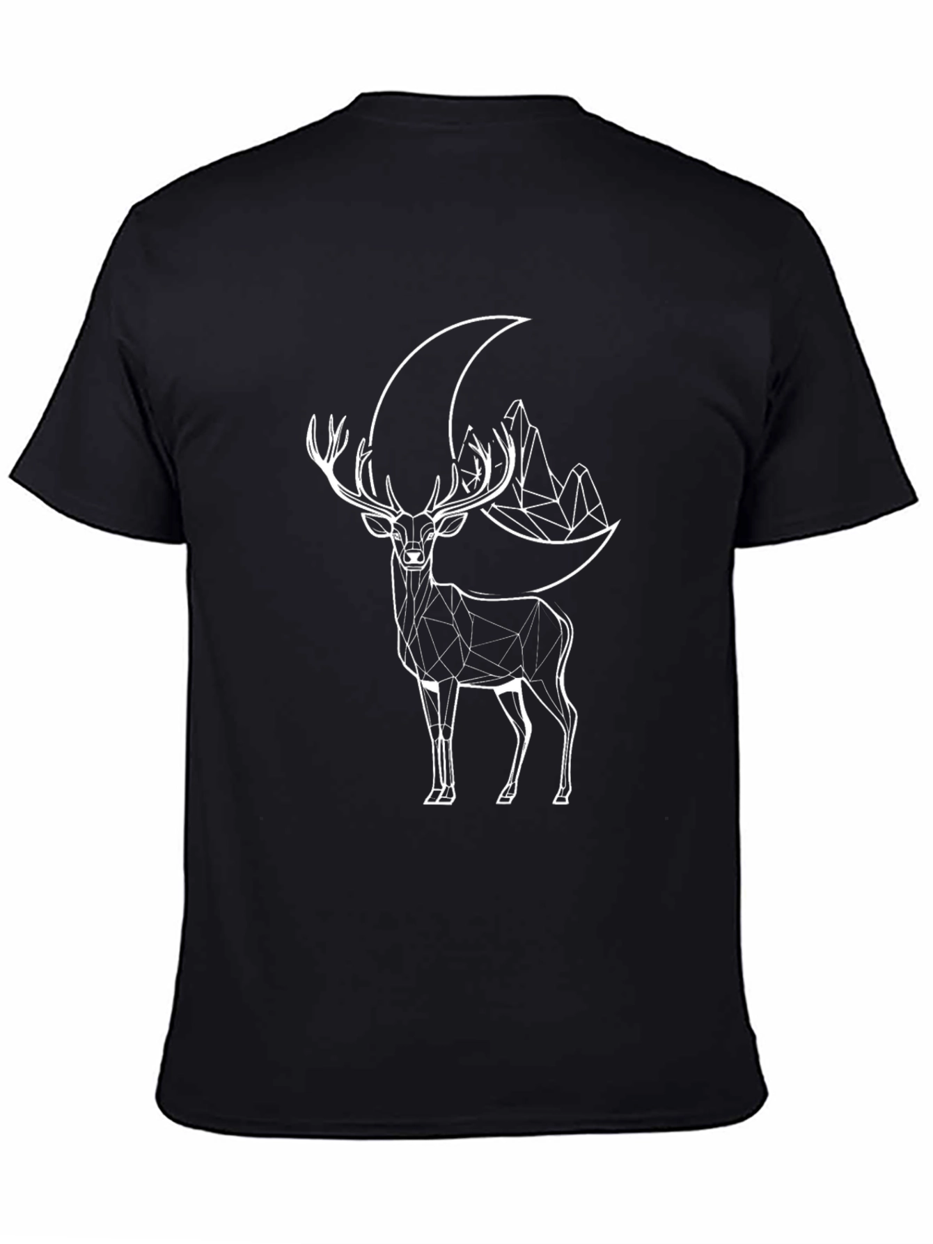 Geometric Deer & Moon Graphic Tee - Black