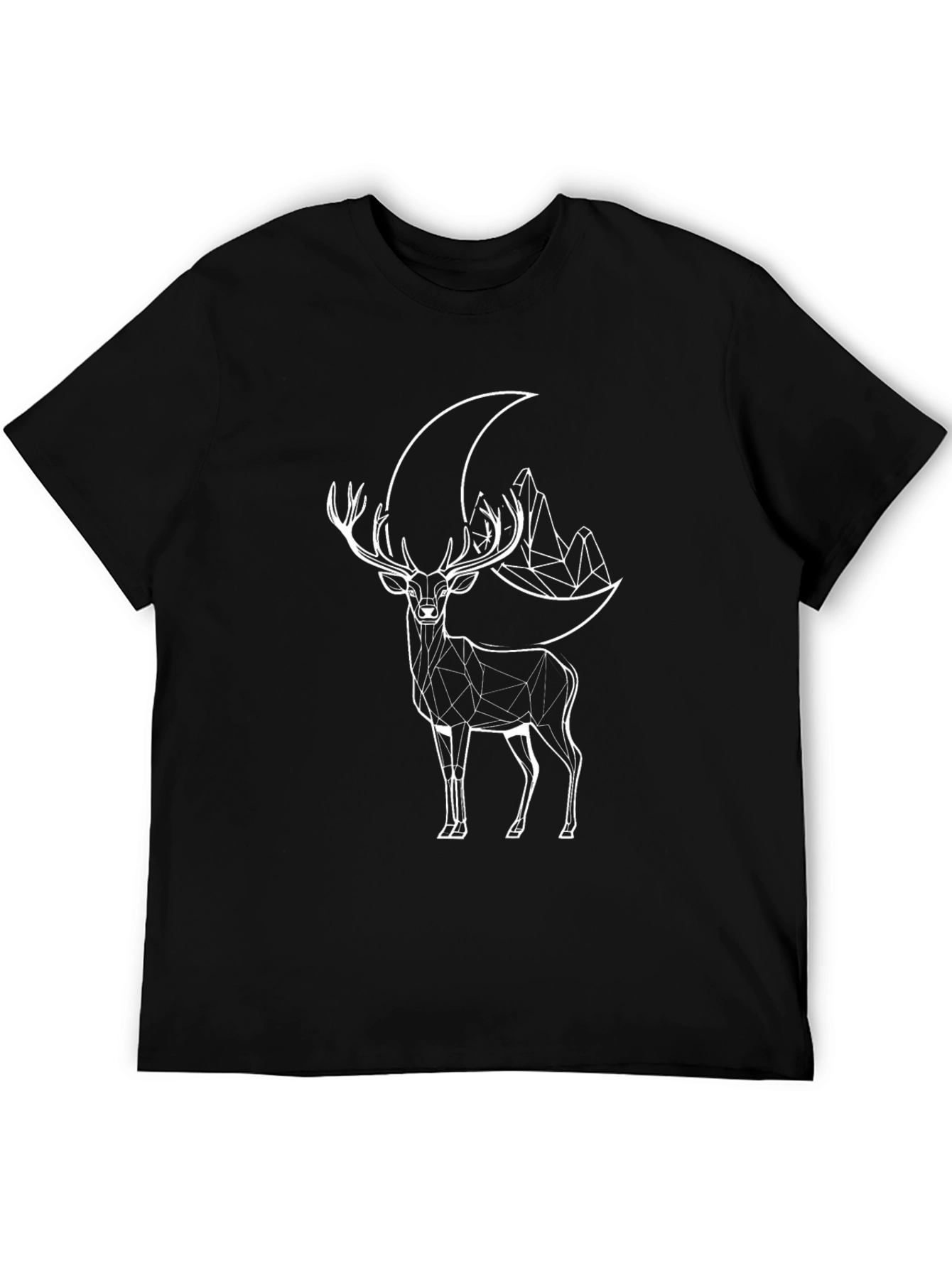 Geometric Deer & Moon Graphic Tee - Black