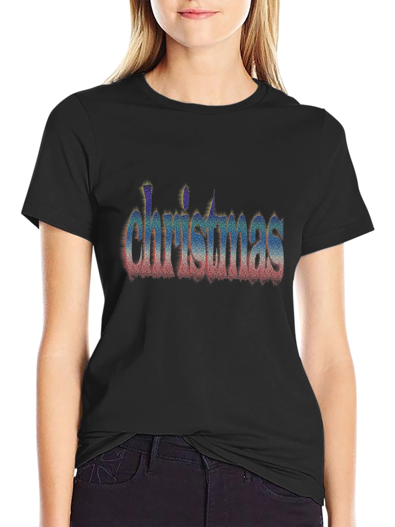Christmas Word Art Black T-Shirt Holiday Festive