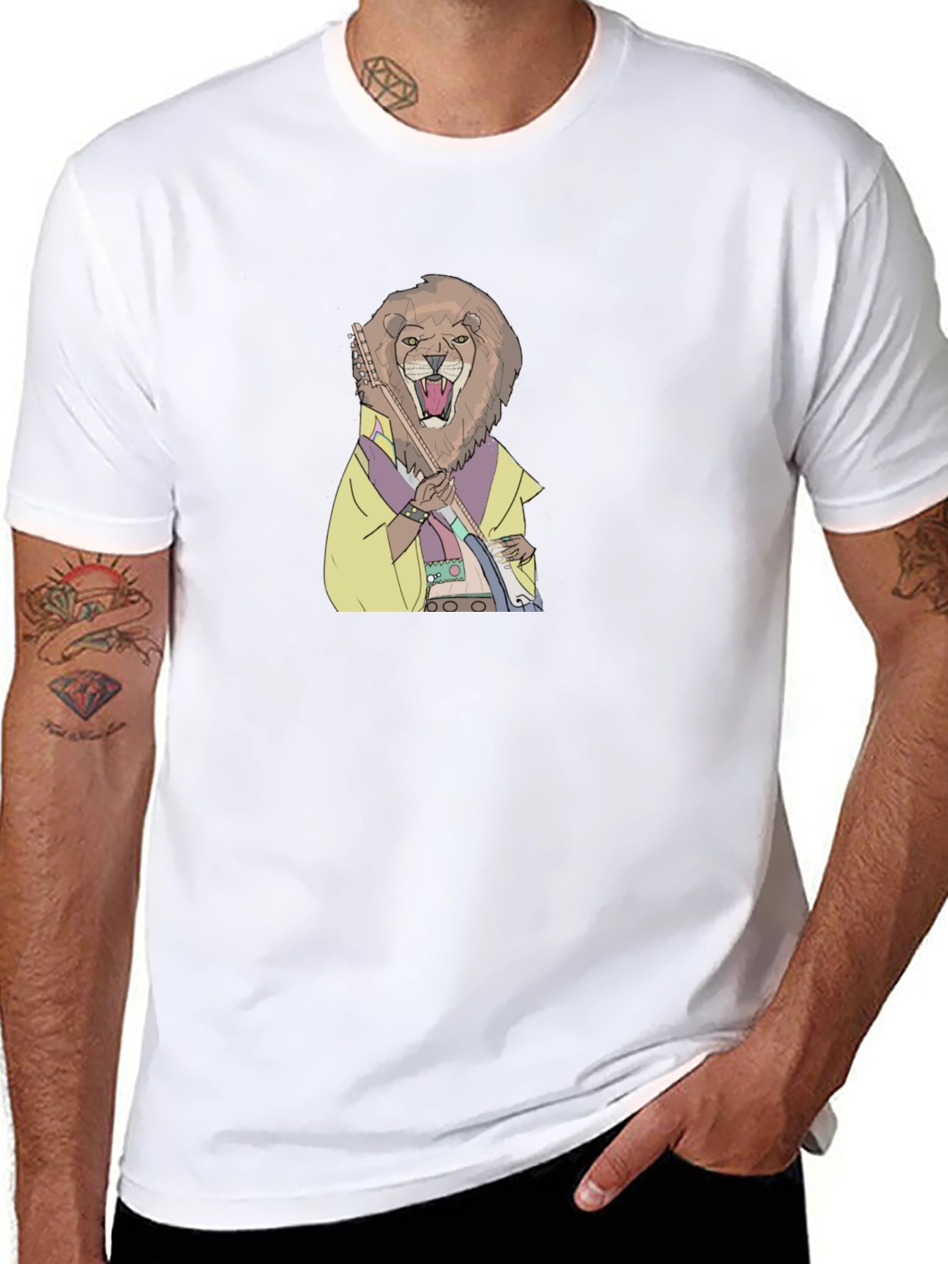 Lion Musician Graphic Print T-Shirt