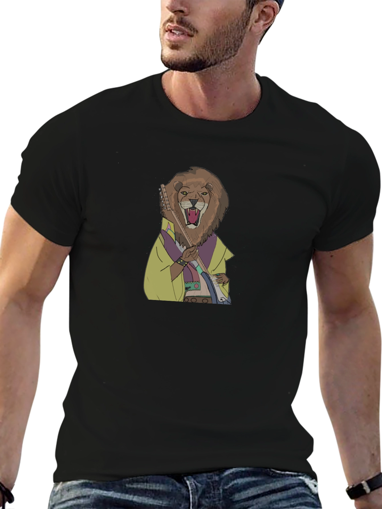 Lion Musician Graphic Print T-Shirt