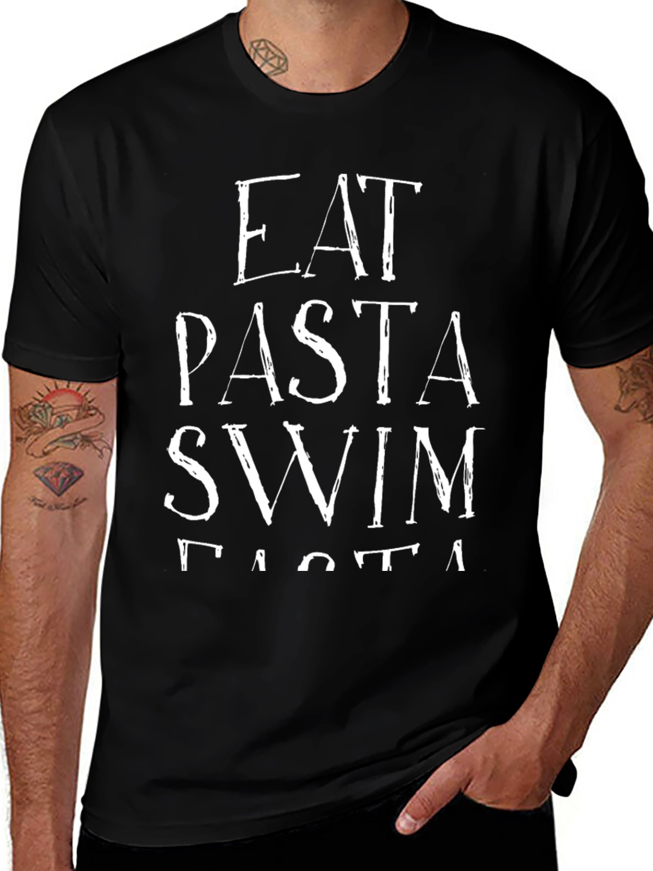 Eat Pasta Swim Faster Graphic Tee - Black