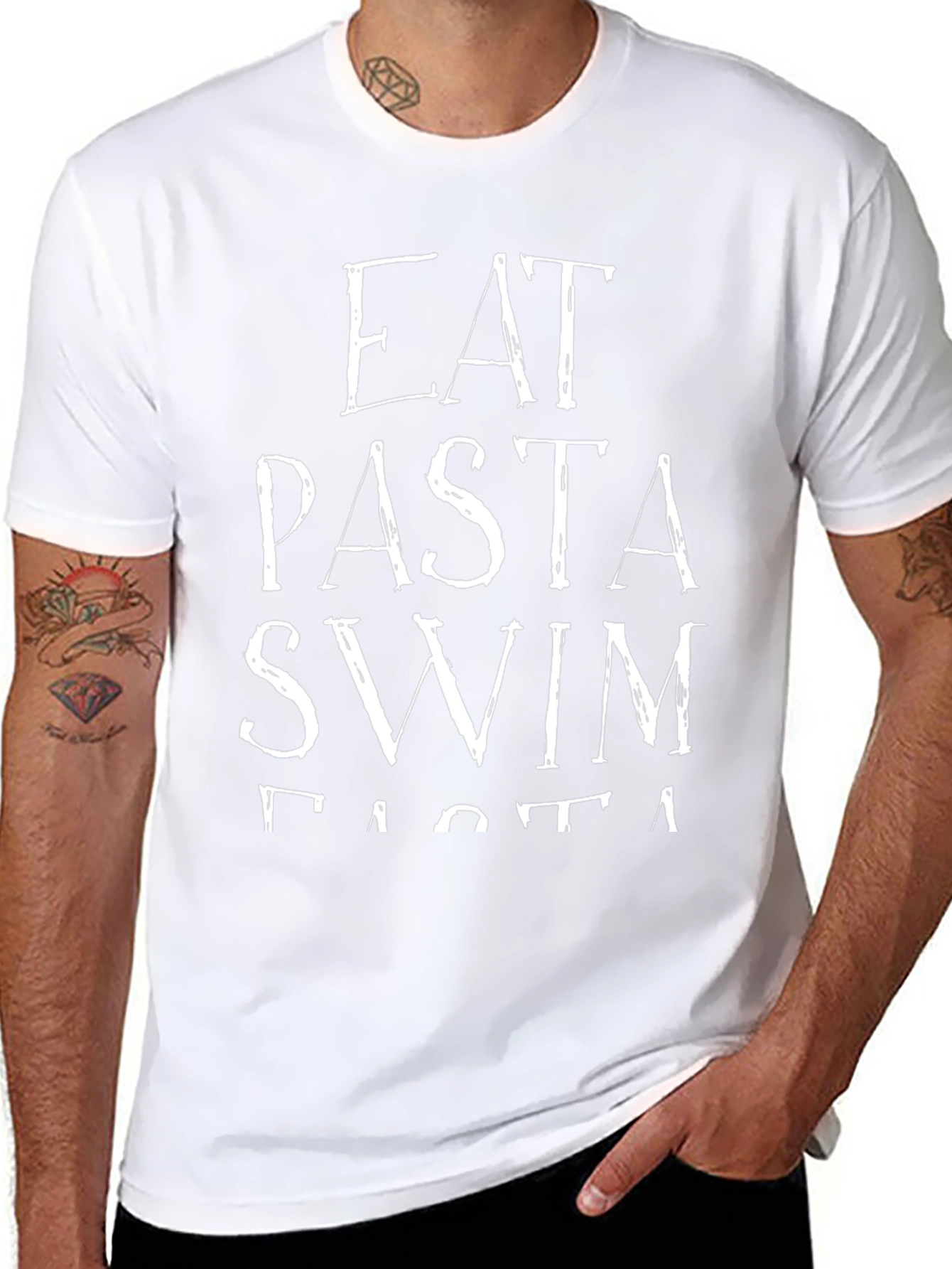 Eat Pasta Swim Faster Graphic Tee - Black