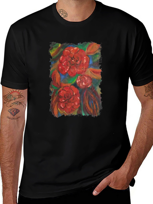 Floral Print Black T-Shirt - Artistic Design