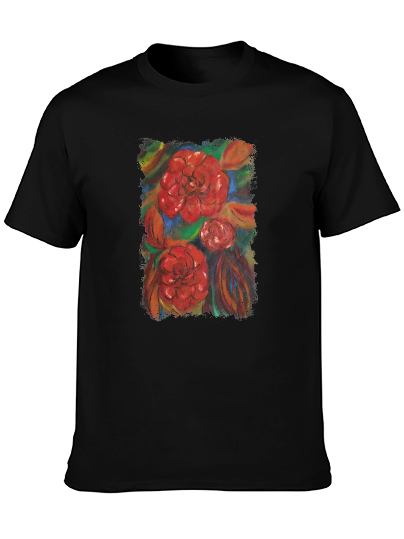 Floral Print Black T-Shirt - Artistic Design