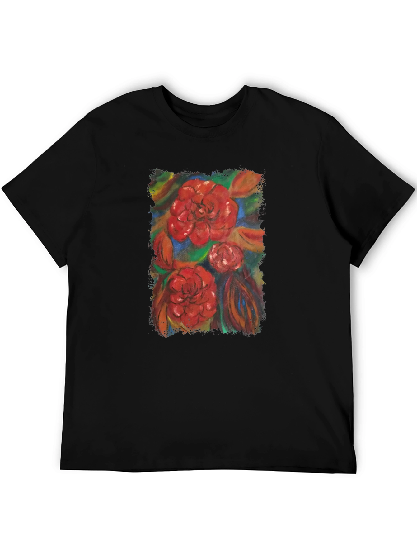 Floral Print Black T-Shirt - Artistic Design