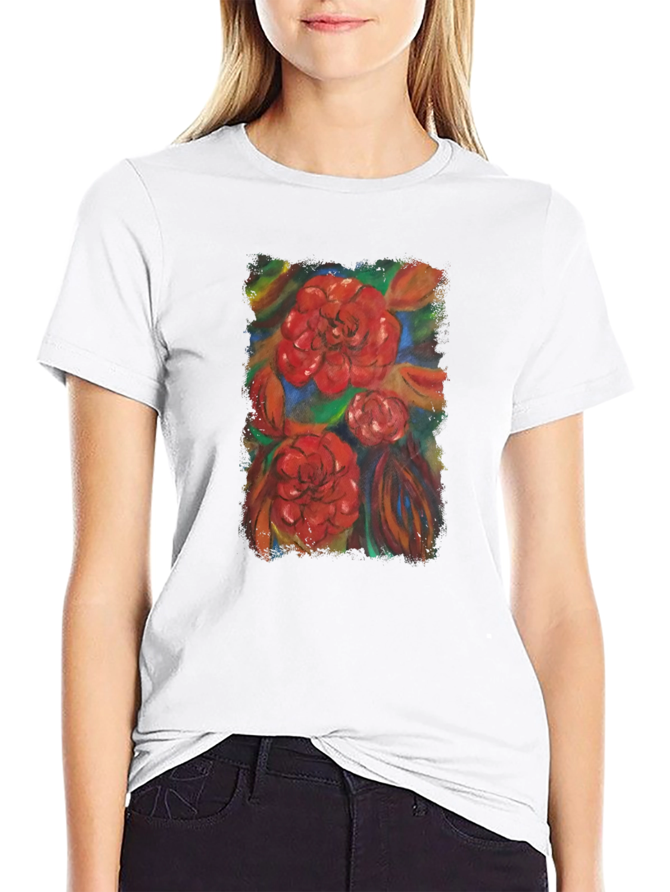 Floral Print Black T-Shirt - Artistic Design