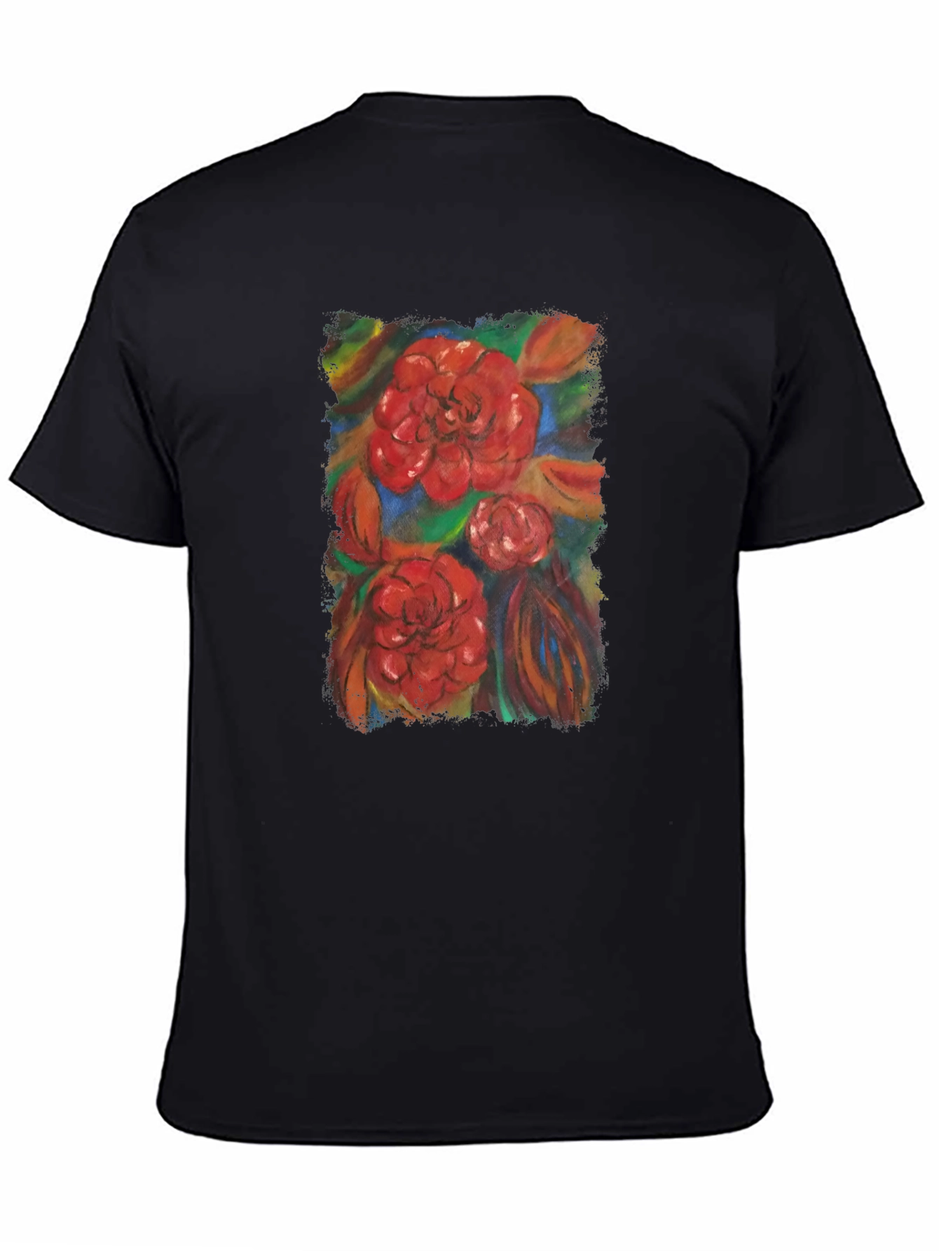 Floral Print Black T-Shirt - Artistic Design