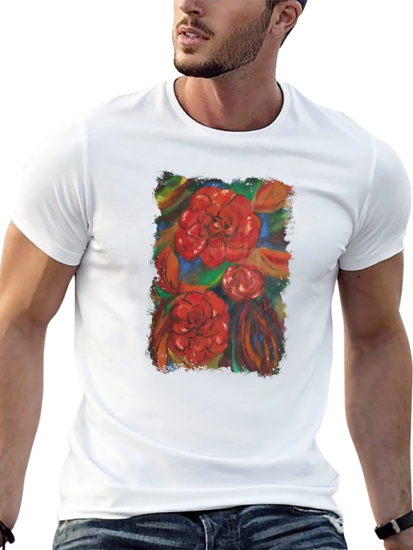Floral Print Black T-Shirt - Artistic Design