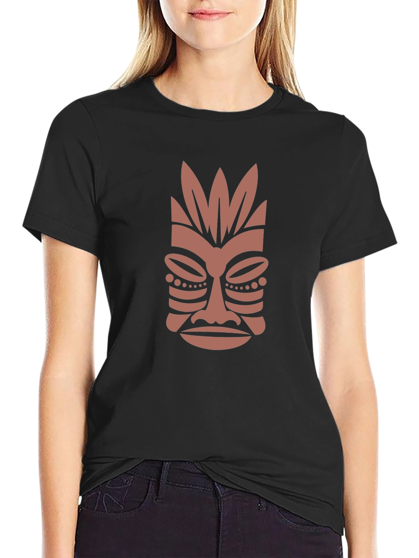 Tribal Mask Graphic Tee - Casual Style